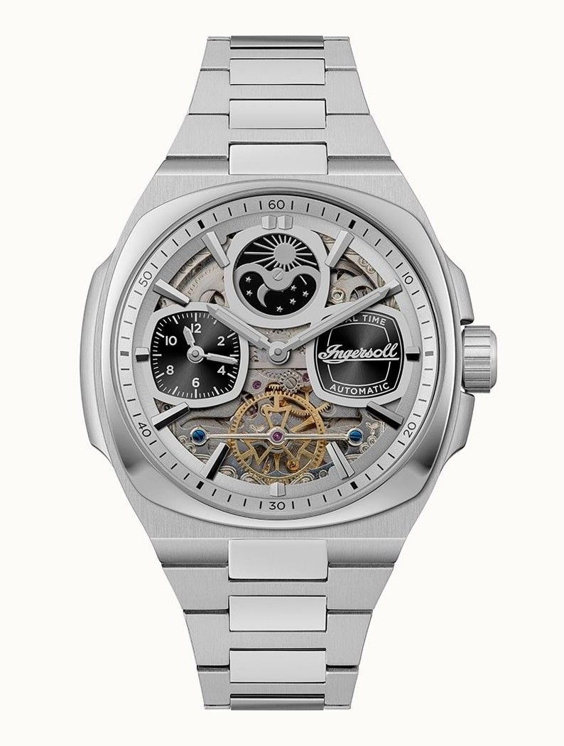 Ingersoll The Spirit Moon Phase Stainless Steel Silver Skeleton Dial Automatic I15802 Men's Watch - Prestige Stones