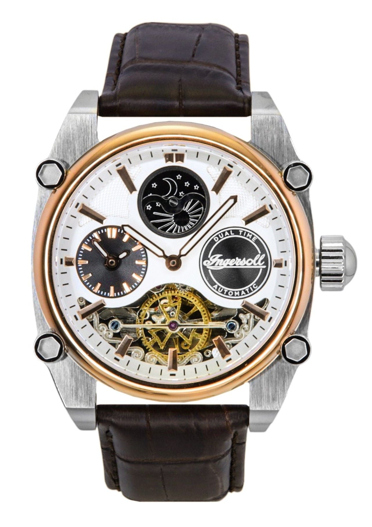 Ingersoll The Varsity Leather Strap Silver Skeleton Dial Automatic I15401 Men's Watch - Prestige Stones