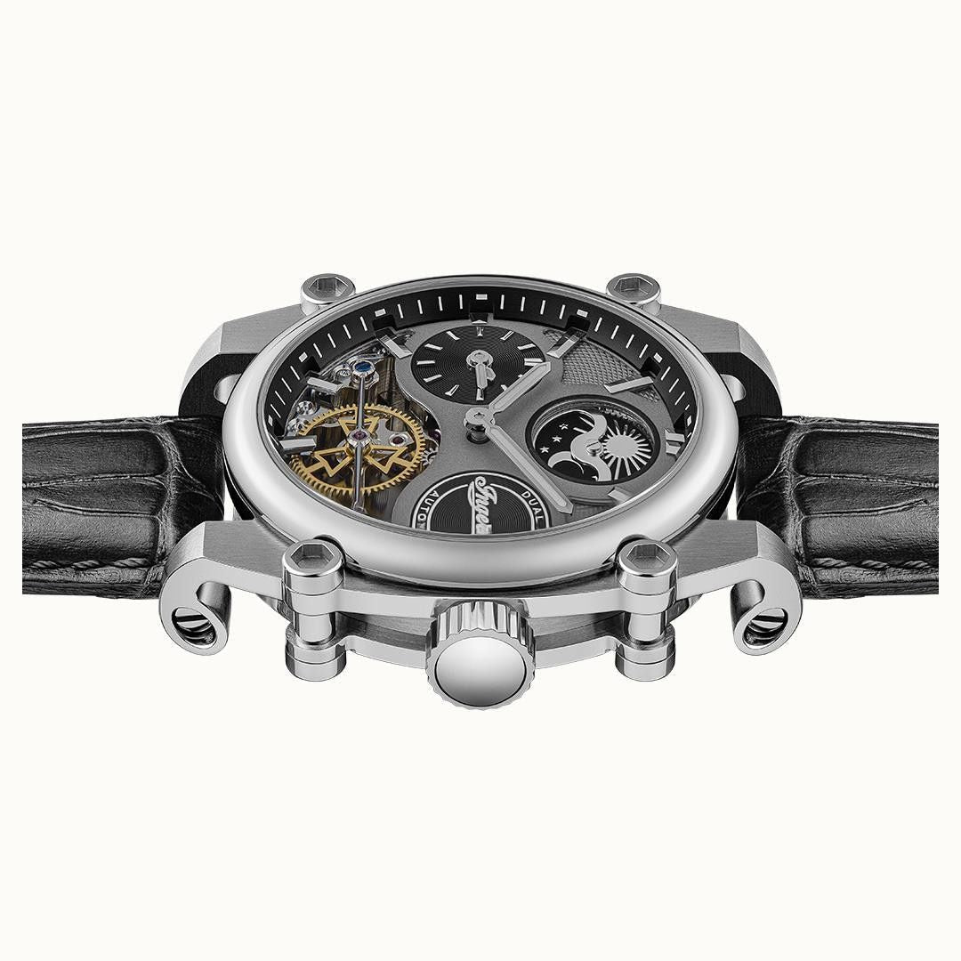 Ingersoll The Varsity Sun And Moon Phase Leather Strap Skeleton Grey Dial Automatic I15402 Men's Watch - Prestige Stones