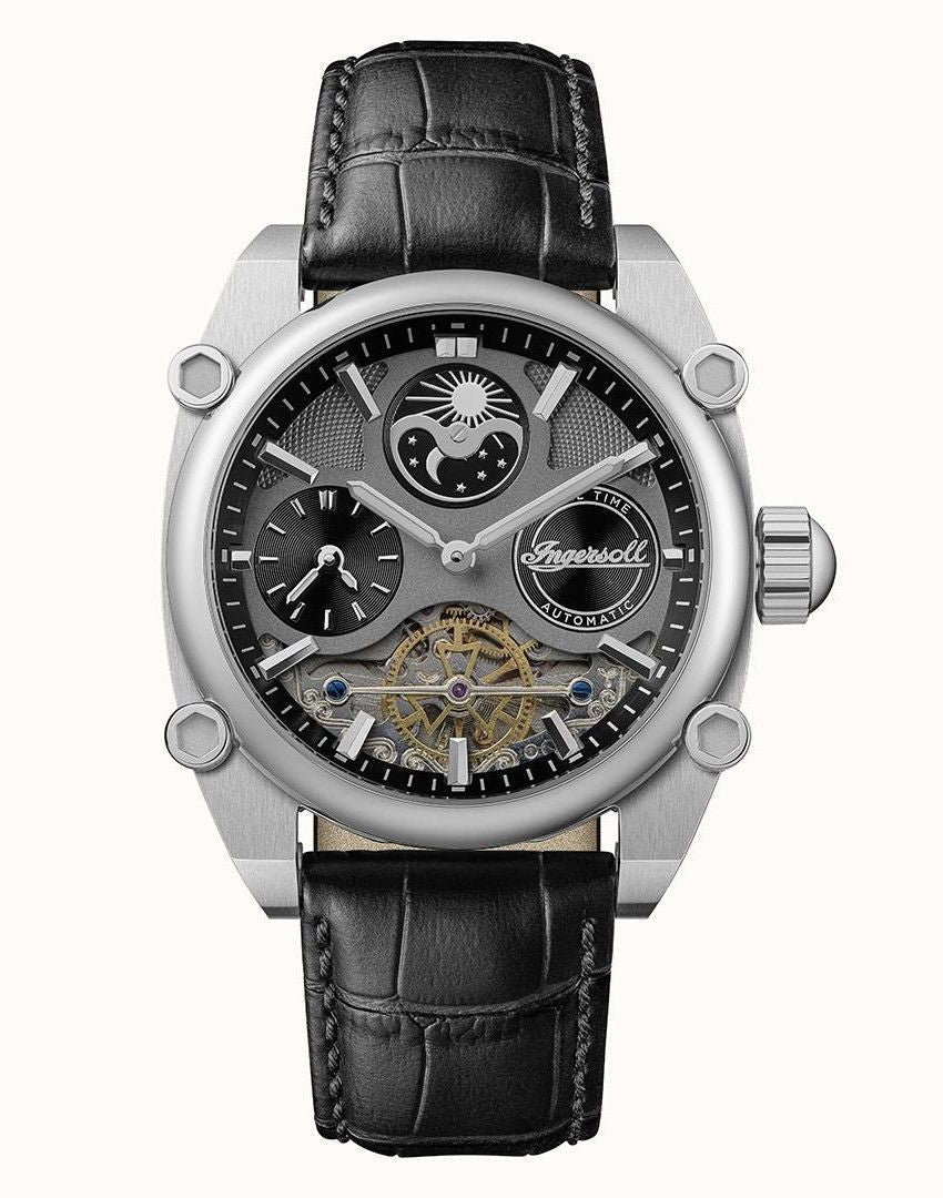 Ingersoll The Varsity Sun And Moon Phase Leather Strap Skeleton Grey Dial Automatic I15402 Men's Watch - Prestige Stones