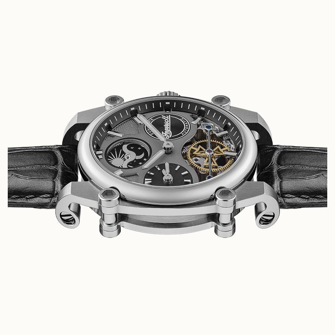 Ingersoll The Varsity Sun And Moon Phase Leather Strap Skeleton Grey Dial Automatic I15402 Men's Watch - Prestige Stones
