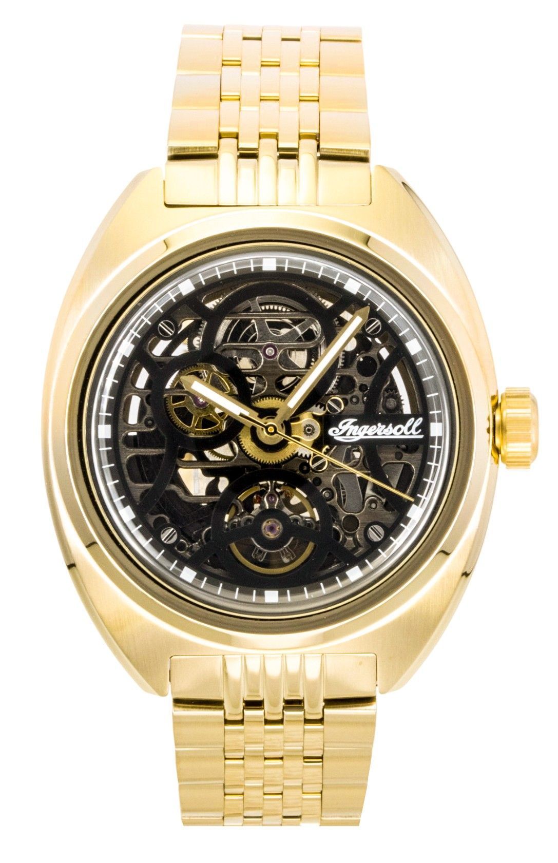 Ingersoll The Wrangler Gold Tone Stainless Steel Black Skeleton Dial Automatic I16902 Men's Watch - Prestige Stones