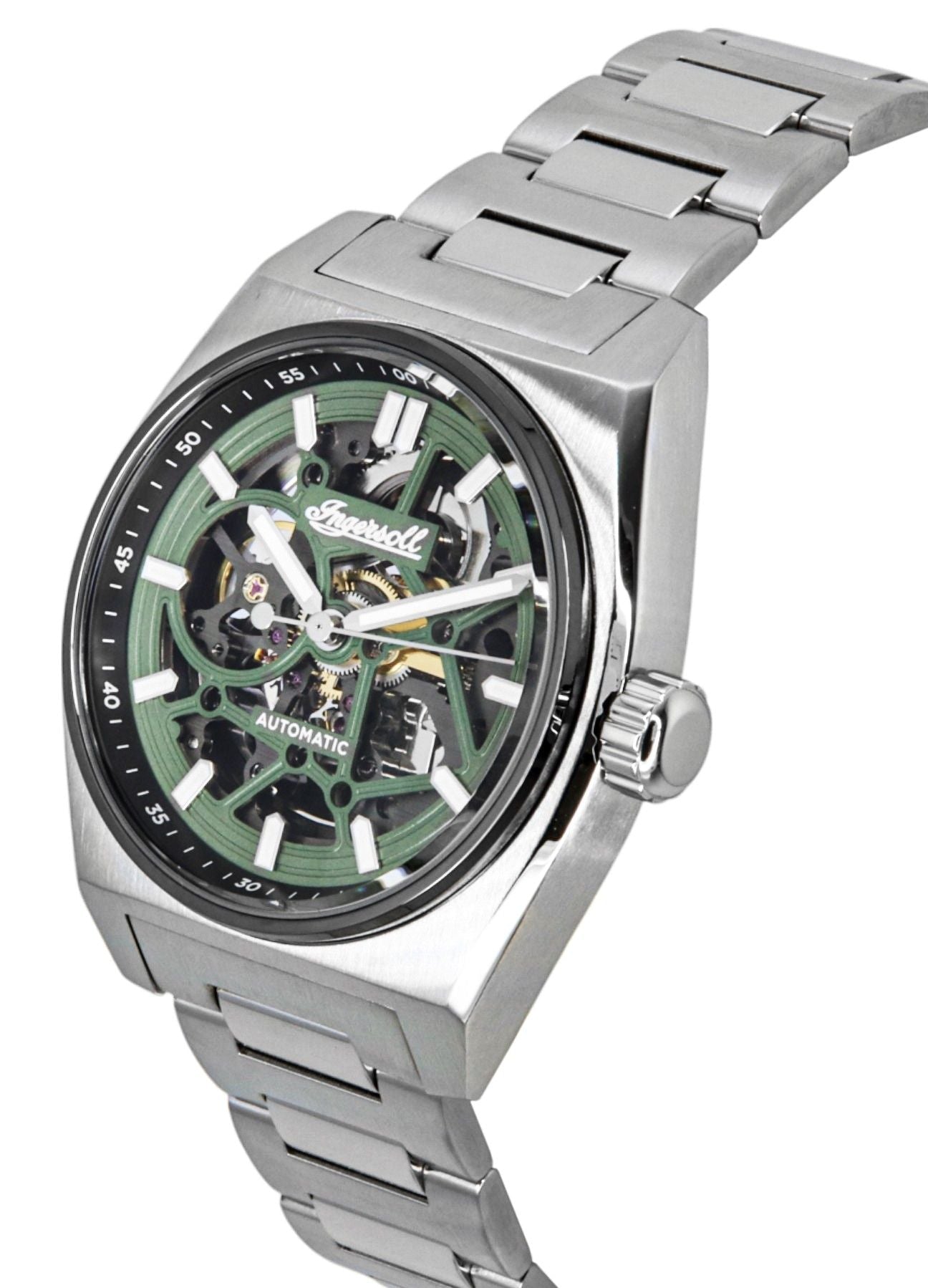Ingersoll Vert Stainless Steel Green Skeleton Dial Automatic I14304 Men's Watch - Prestige Stones