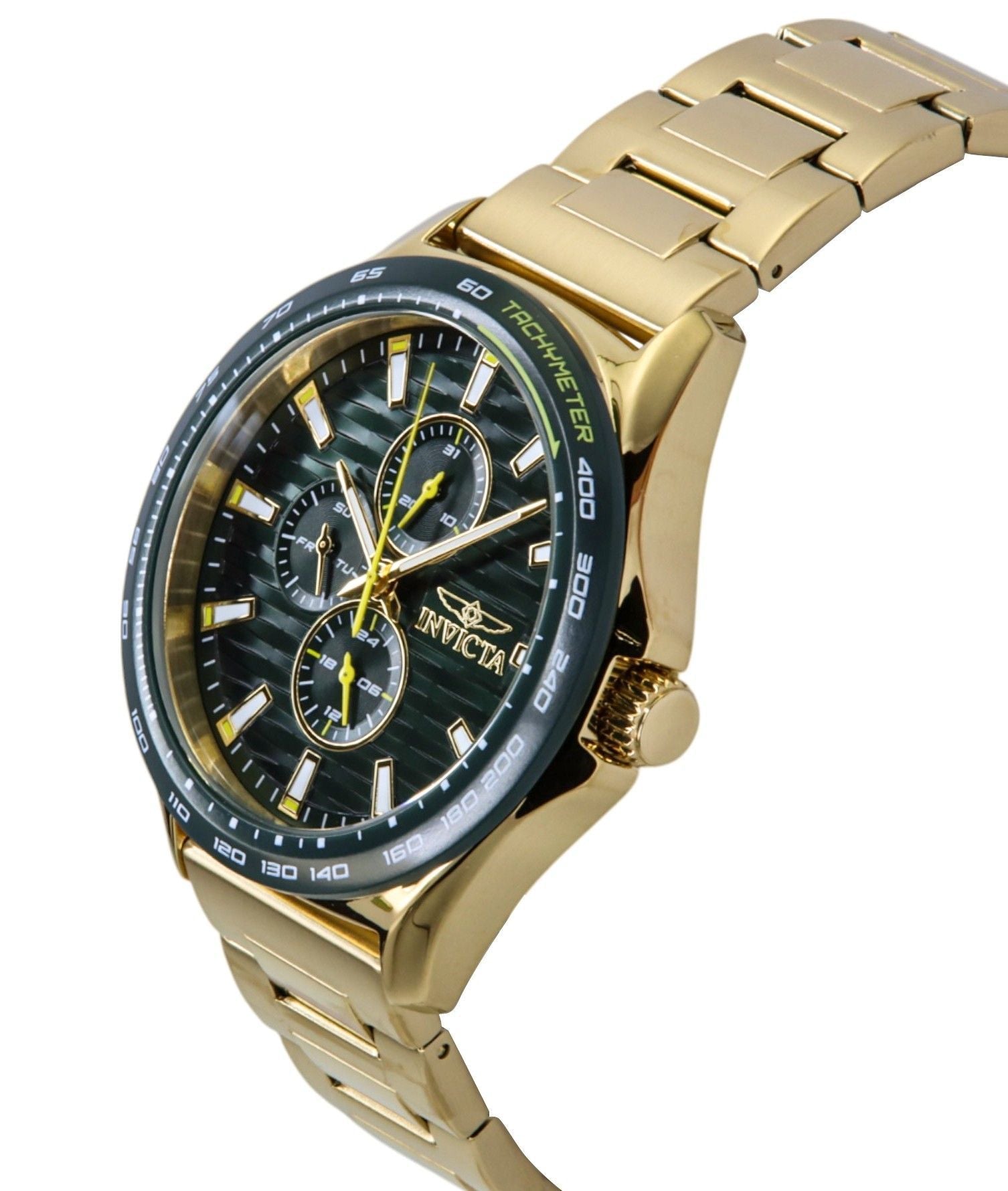 Invicta Racing Gold Tone Stainless Steel Green Dial Quartz 48870 Men's Watch - Prestige Stones