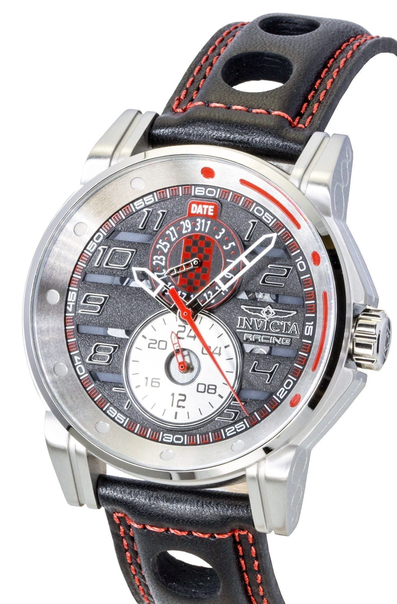 Invicta Racing Leather Strap Skeleton Black Dial Quartz 47533 Men's Watch - Prestige Stones