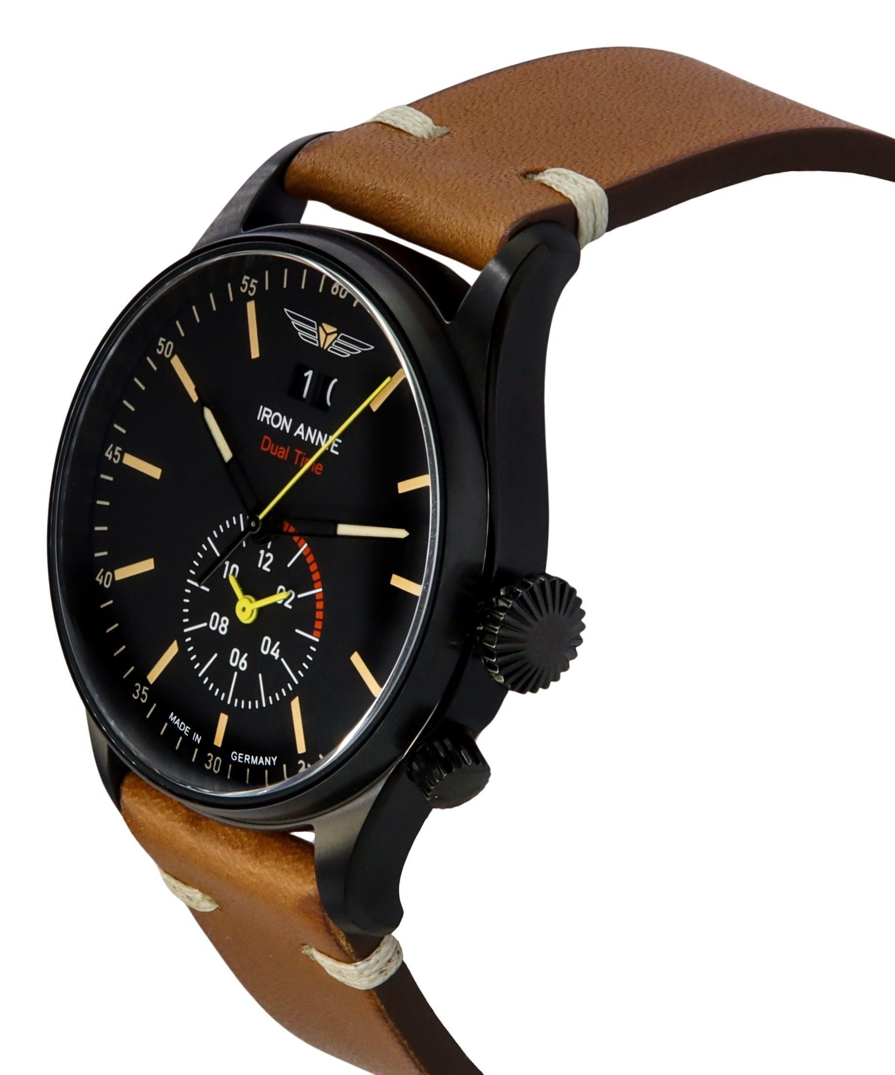 Iron Annie Flight Control Dual Time Leather Strap Black Dial Quartz 51442 Men's Watch - Prestige Stones