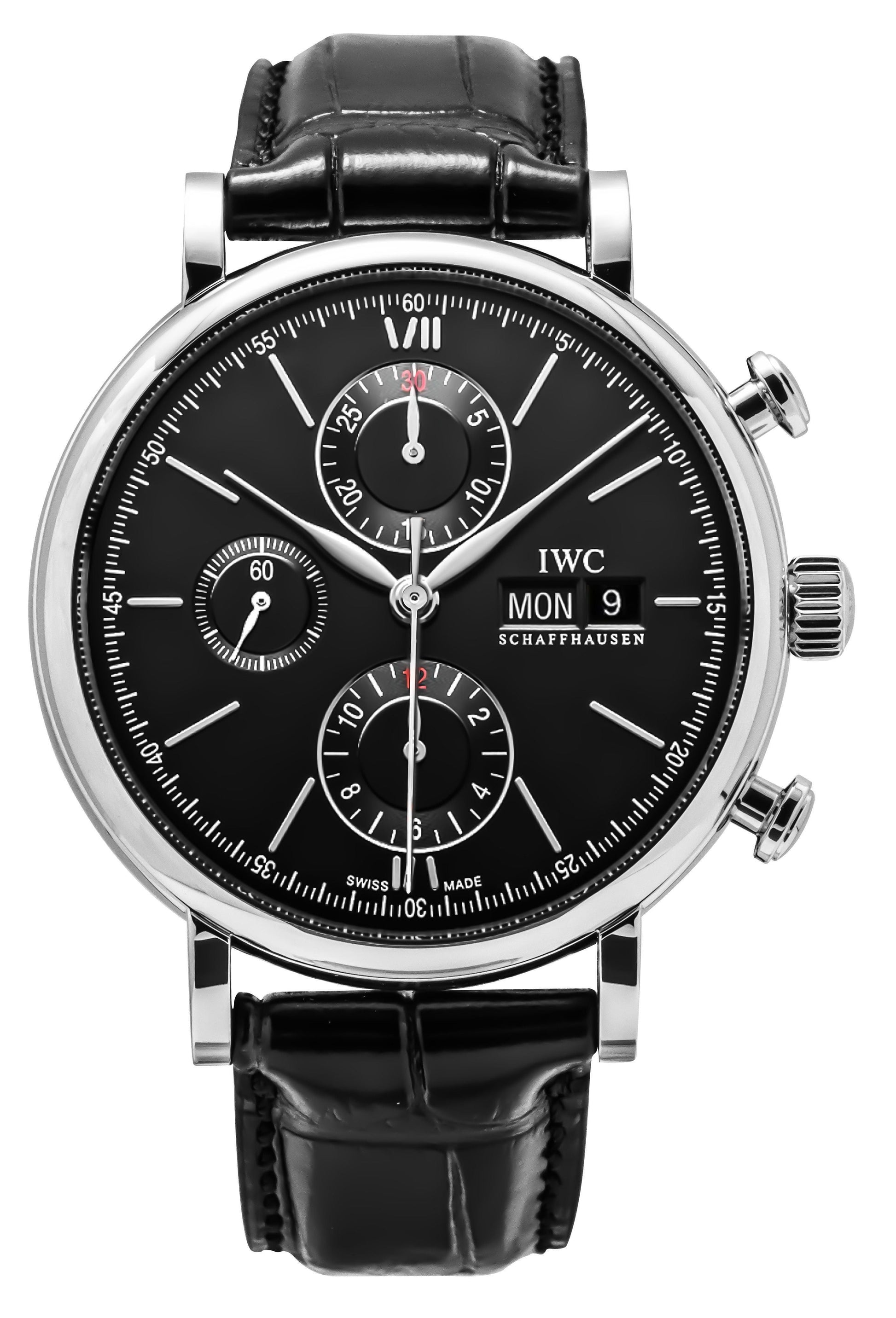 IWC Portofino Chronograph Leather Strap Black Dial Automatic IW391029 Men's Watch - Prestige Stones