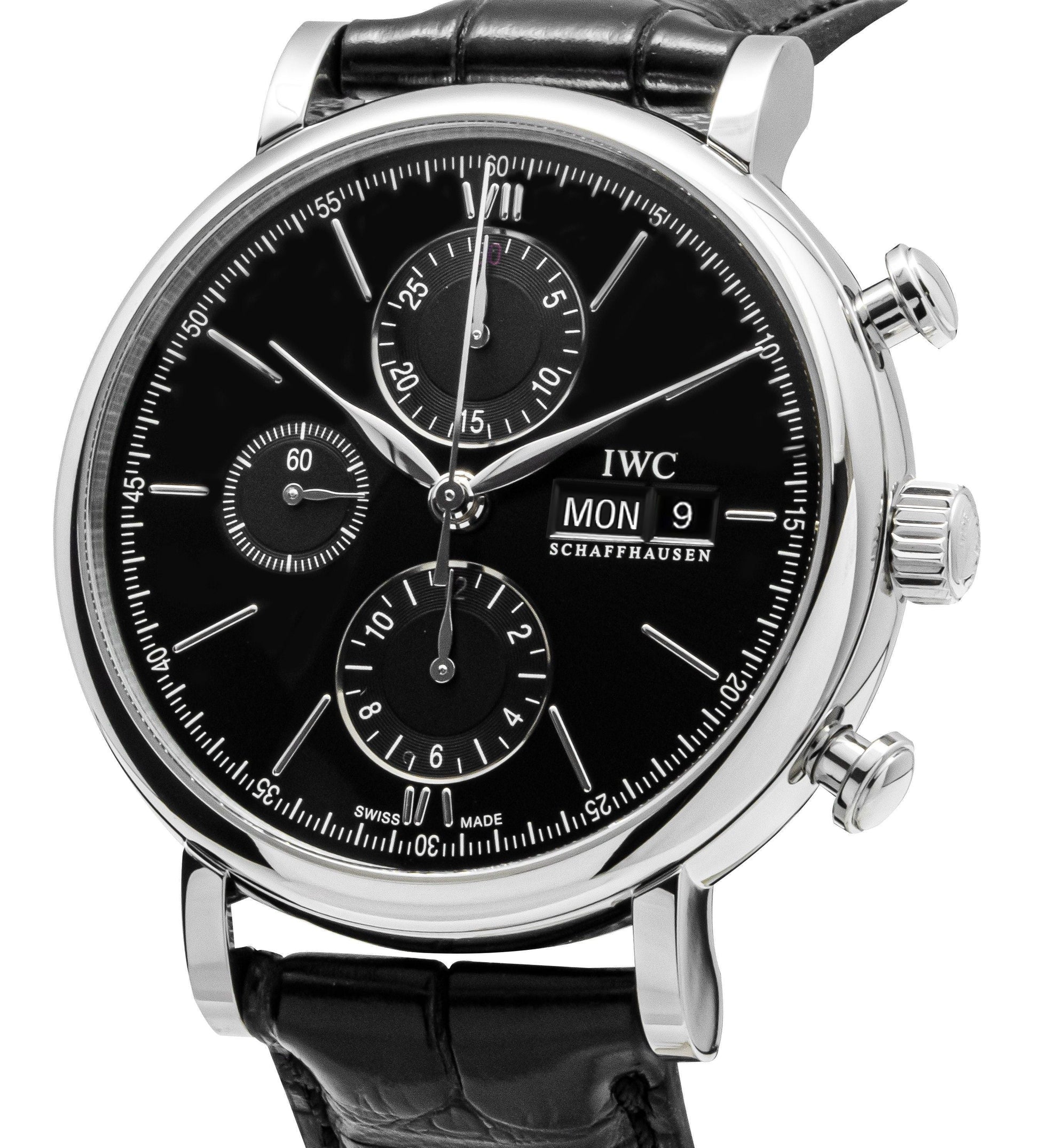 IWC Portofino Chronograph Leather Strap Black Dial Automatic IW391029 Men's Watch - Prestige Stones