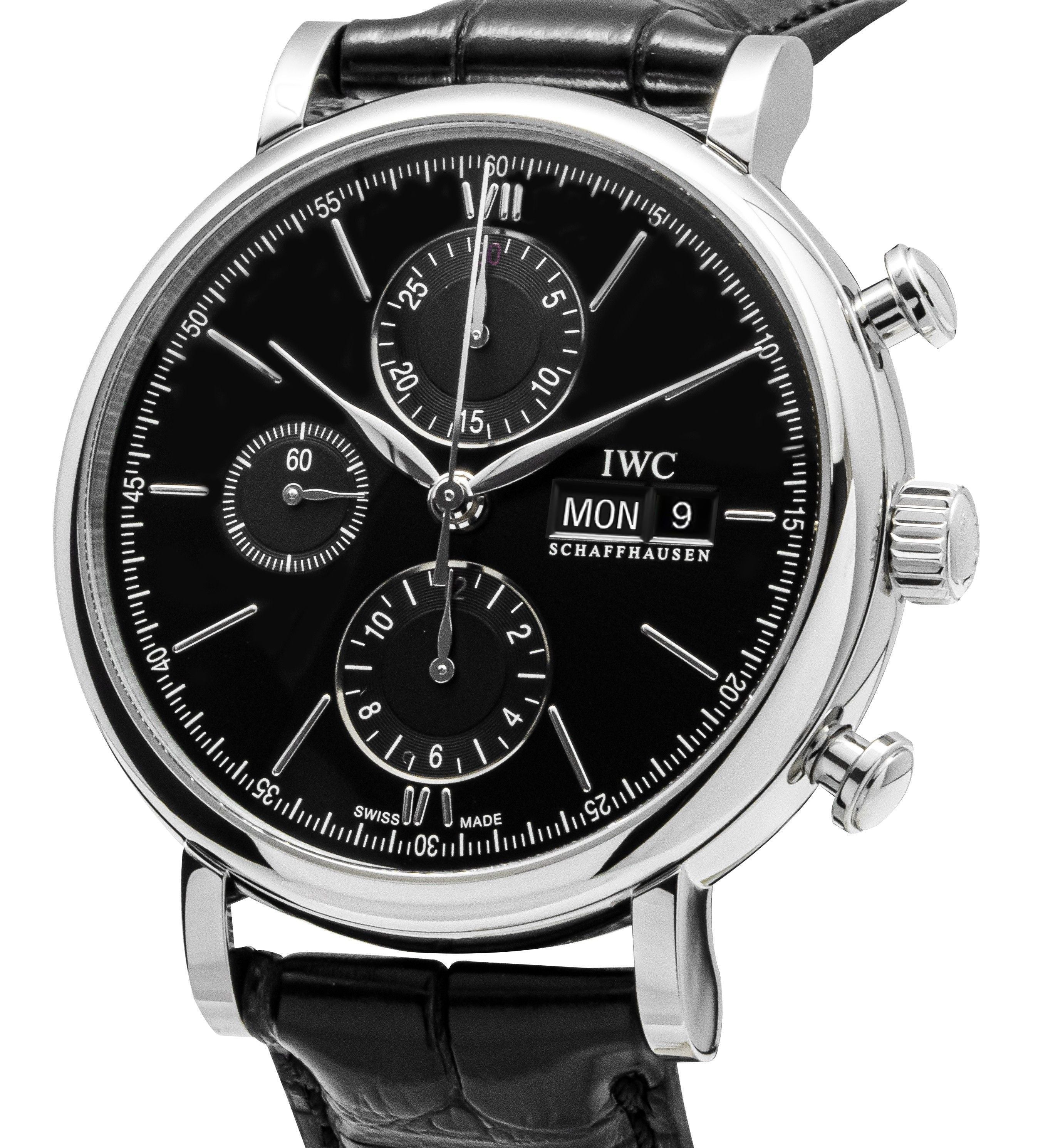 IWC Portofino Chronograph Leather Strap Black Dial Automatic IW391029 Men's Watch - Prestige Stones