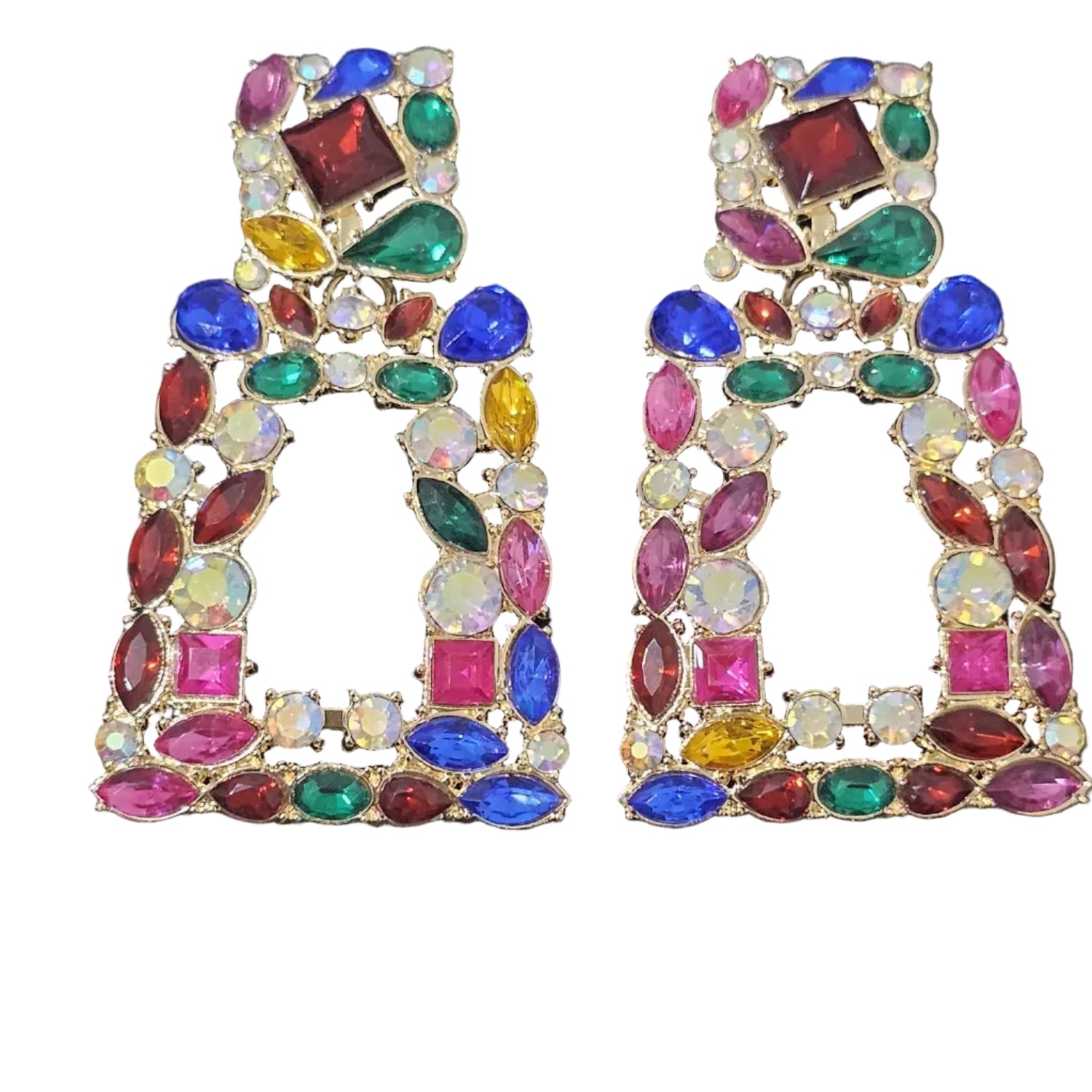 Multicolor rhinestone geometric earrings with lightweight design, bold and modern accessory for daily or event wear