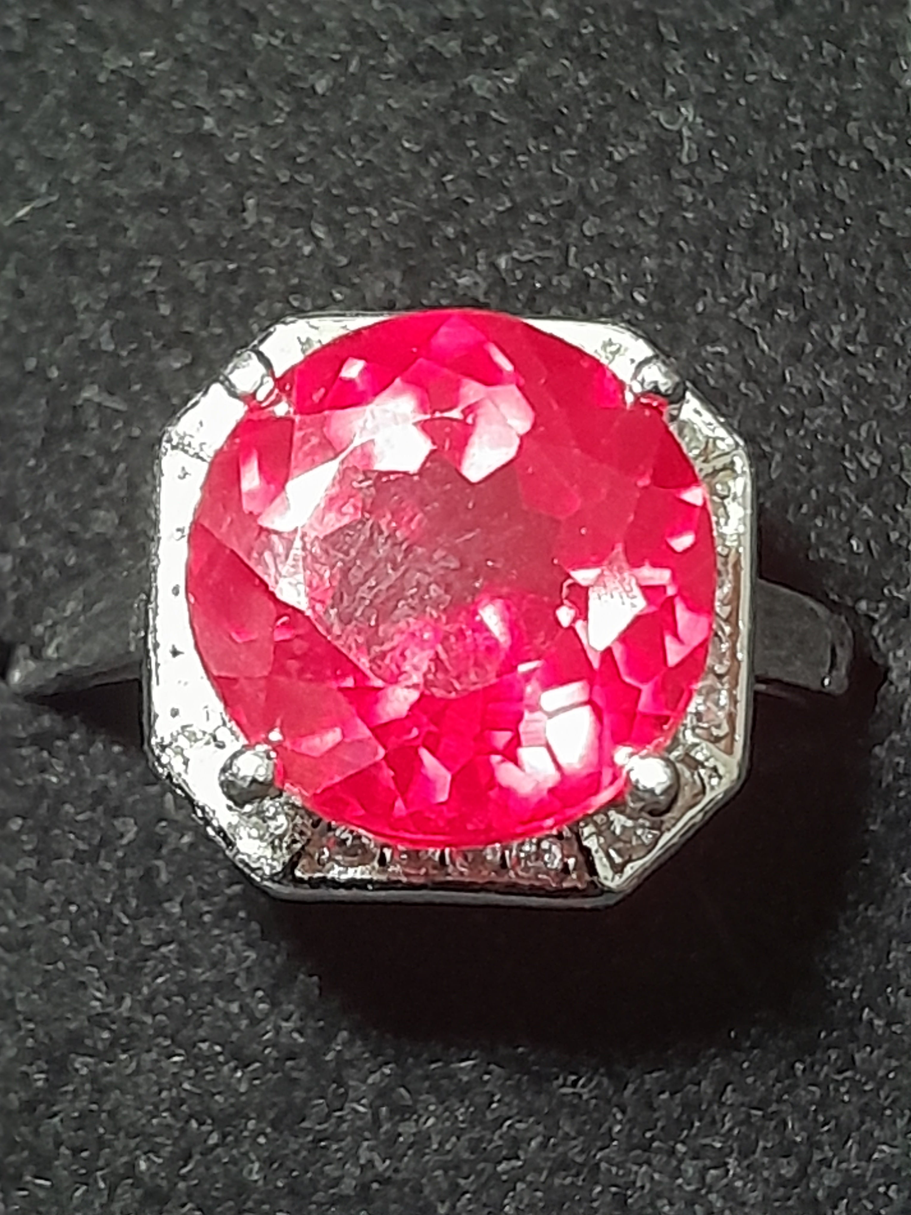 Lab-created 6.85ct ruby statement ring in sterling silver with classic prong setting and high-polish finish