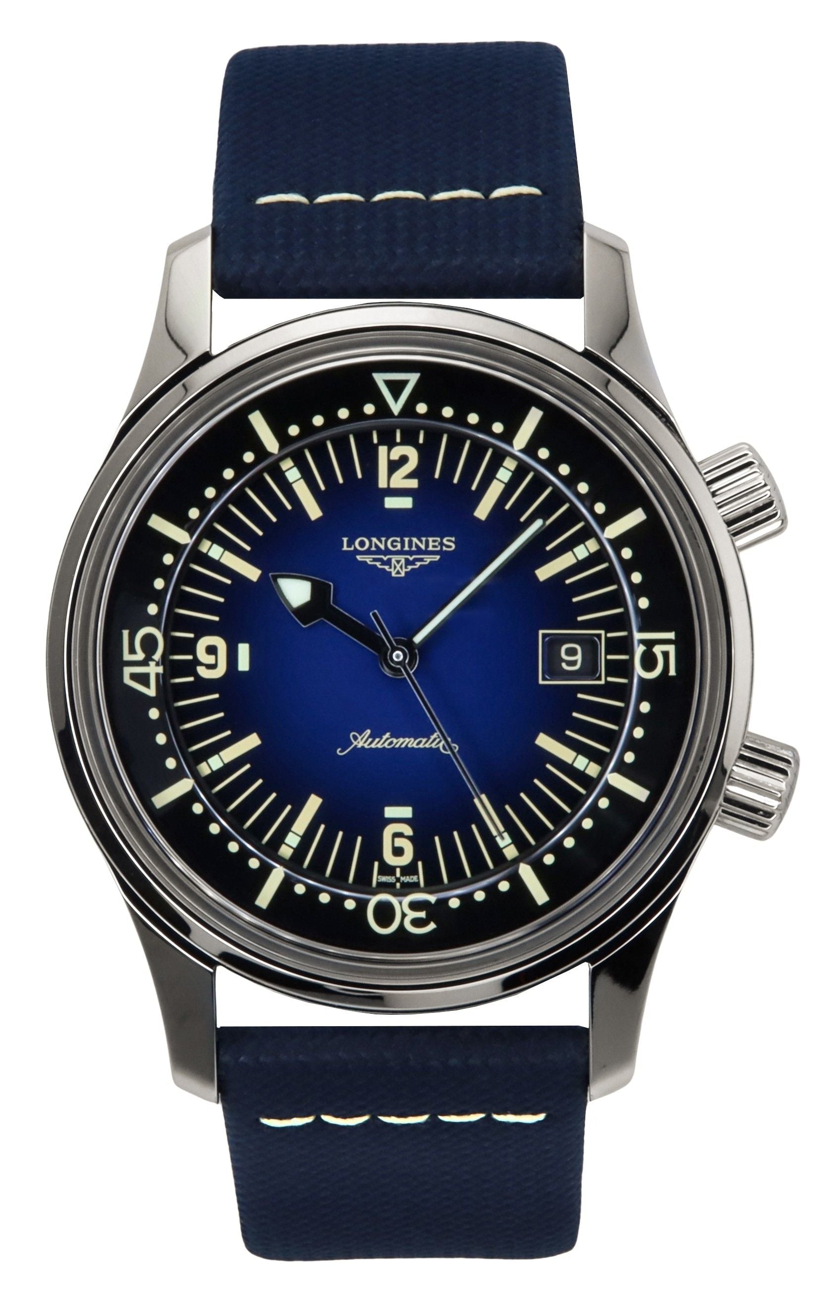 Longines Legend Diver Leather Strap Blue Dial Automatic L3.774.4.90.2 300M Men's Watch - Prestige Stones