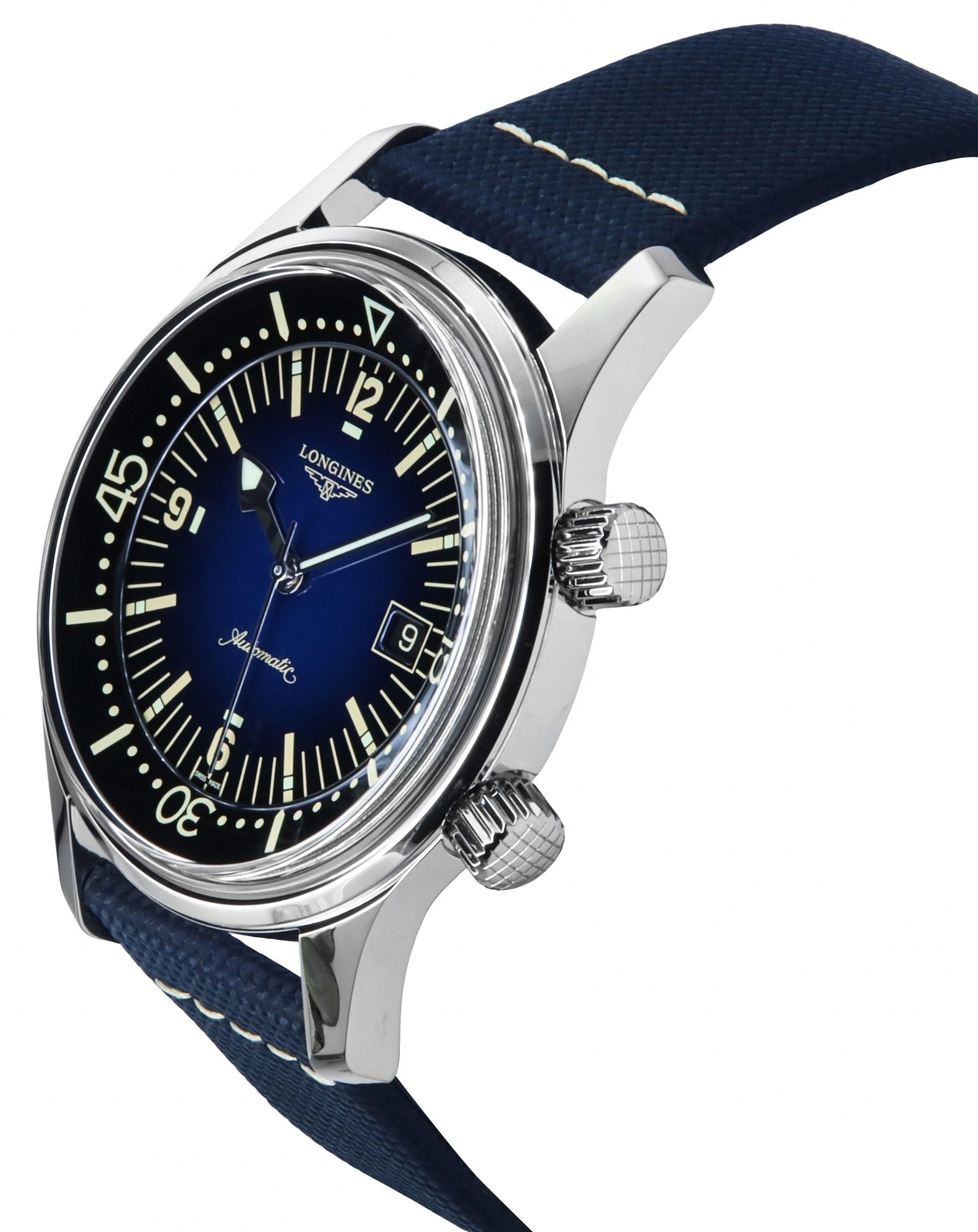 Longines Legend Diver Leather Strap Blue Dial Automatic L3.774.4.90.2 300M Men's Watch - Prestige Stones