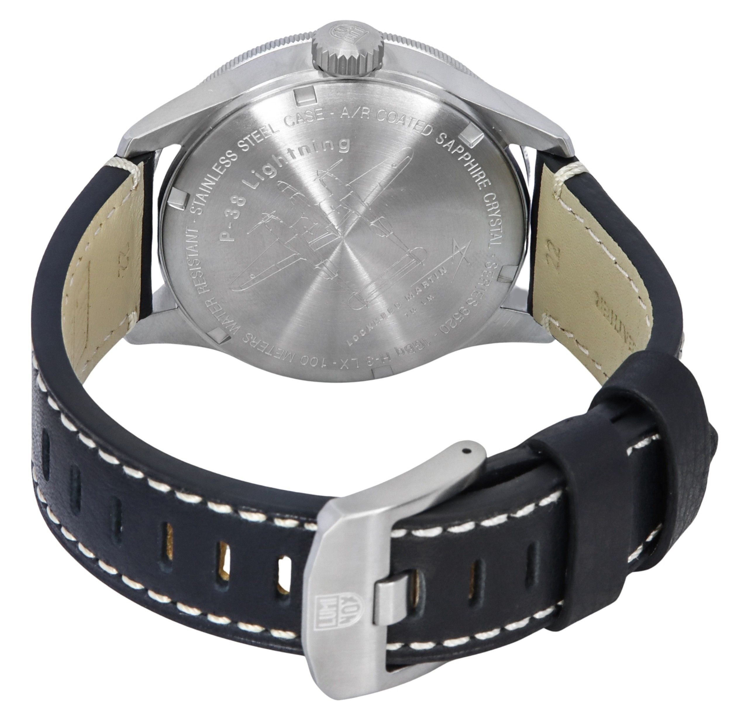 Luminox Air Pilot P - 38 Lightning GMT Black Leather Strap White Dial Swiss Quartz XA.9527 100M Men's Watch - Prestige Stones