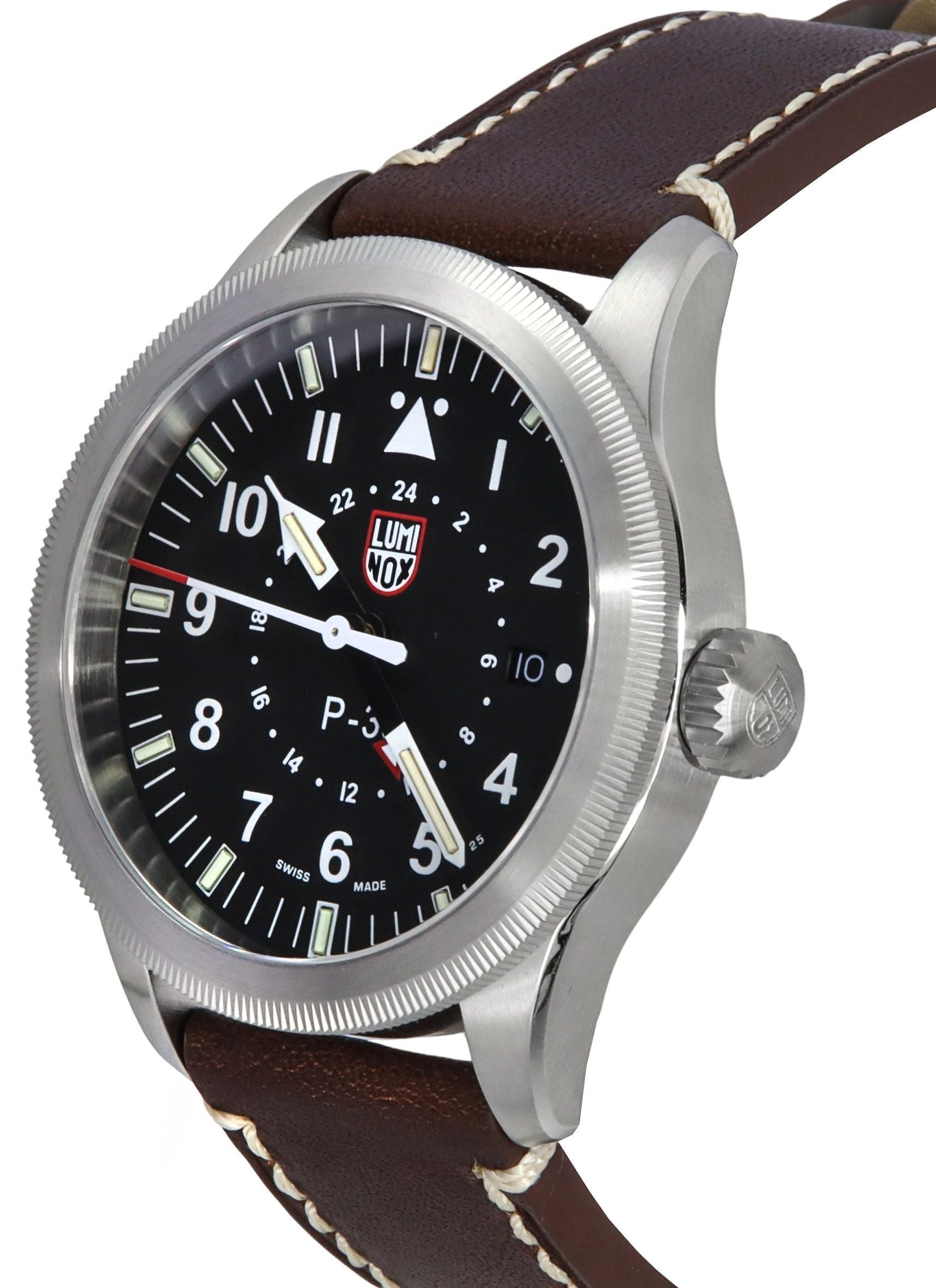 Luminox Air Pilot P - 38 Lightning GMT Leather Strap Black Dial Swiss Quartz XA.9521 100M Men's Watch - Prestige Stones