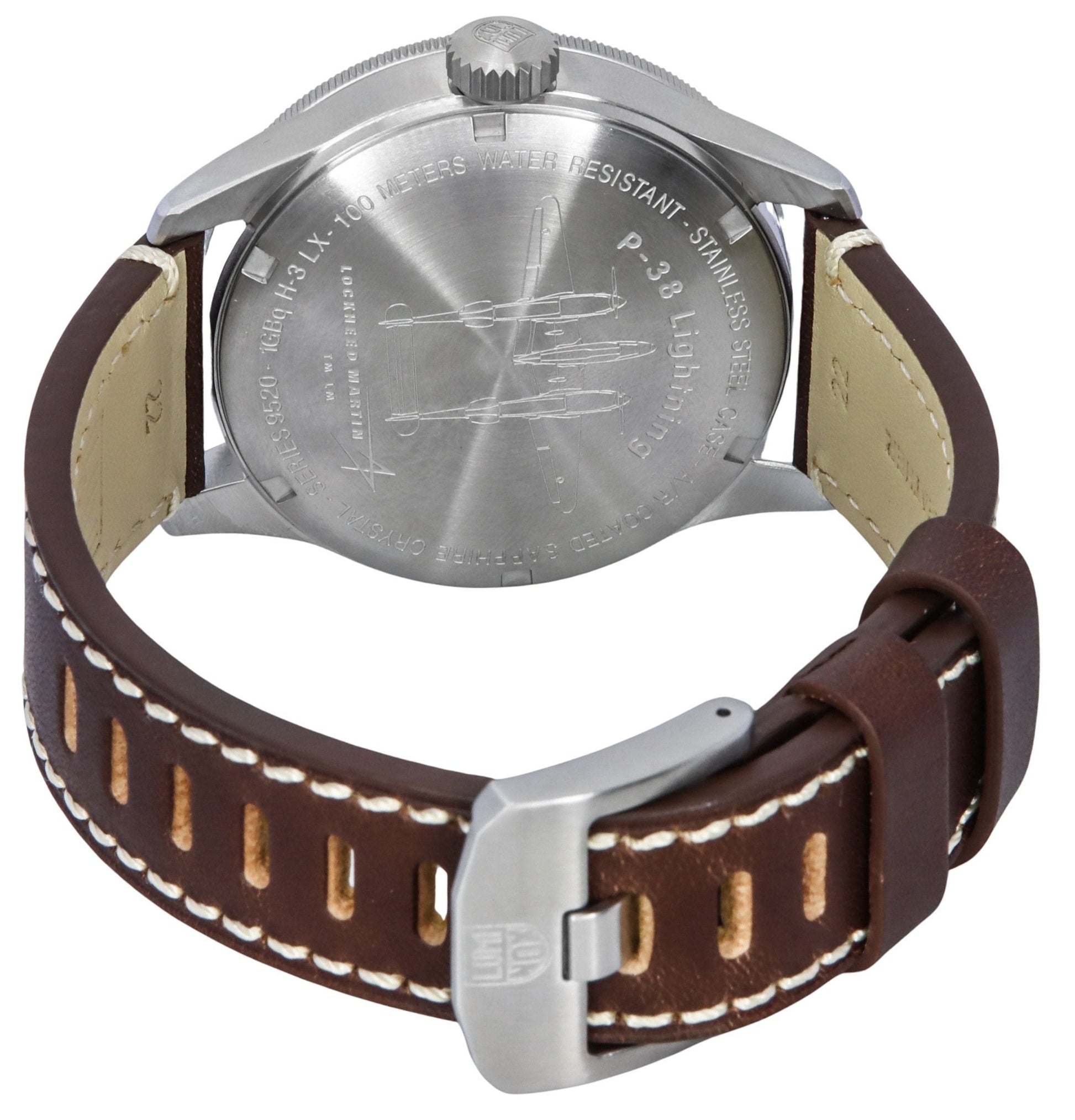 Luminox Air Pilot P - 38 Lightning GMT Leather Strap Black Dial Swiss Quartz XA.9521 100M Men's Watch - Prestige Stones