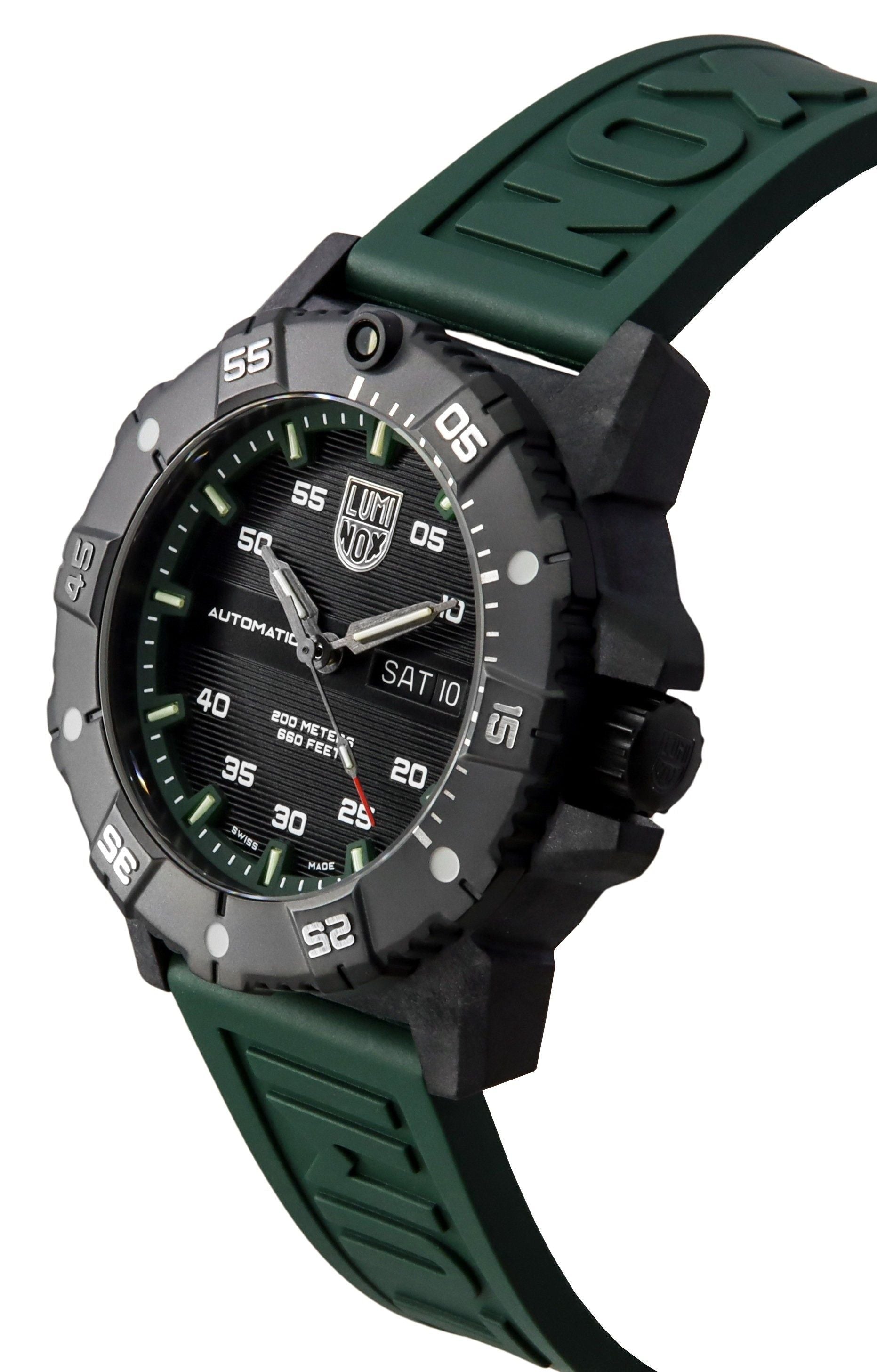 Luminox Master Carbon SEAL Green Rubber Strap Black Dial Swiss Automatic Diver's XS.3877 200M Men's Watch - Prestige Stones
