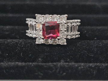 Luxury elegant red zirconia ring with shiny center stone, hypoallergenic alloy, size US 5