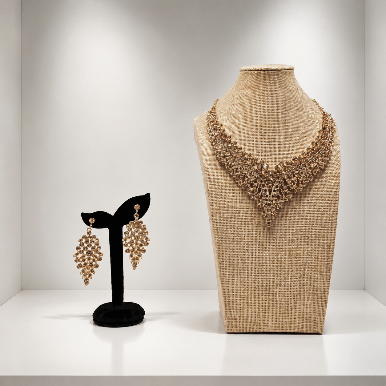 Luxury Rose Gold Statement Necklace & Earrings Set – Crystal Evening Jewellery Set - Prestige Stones