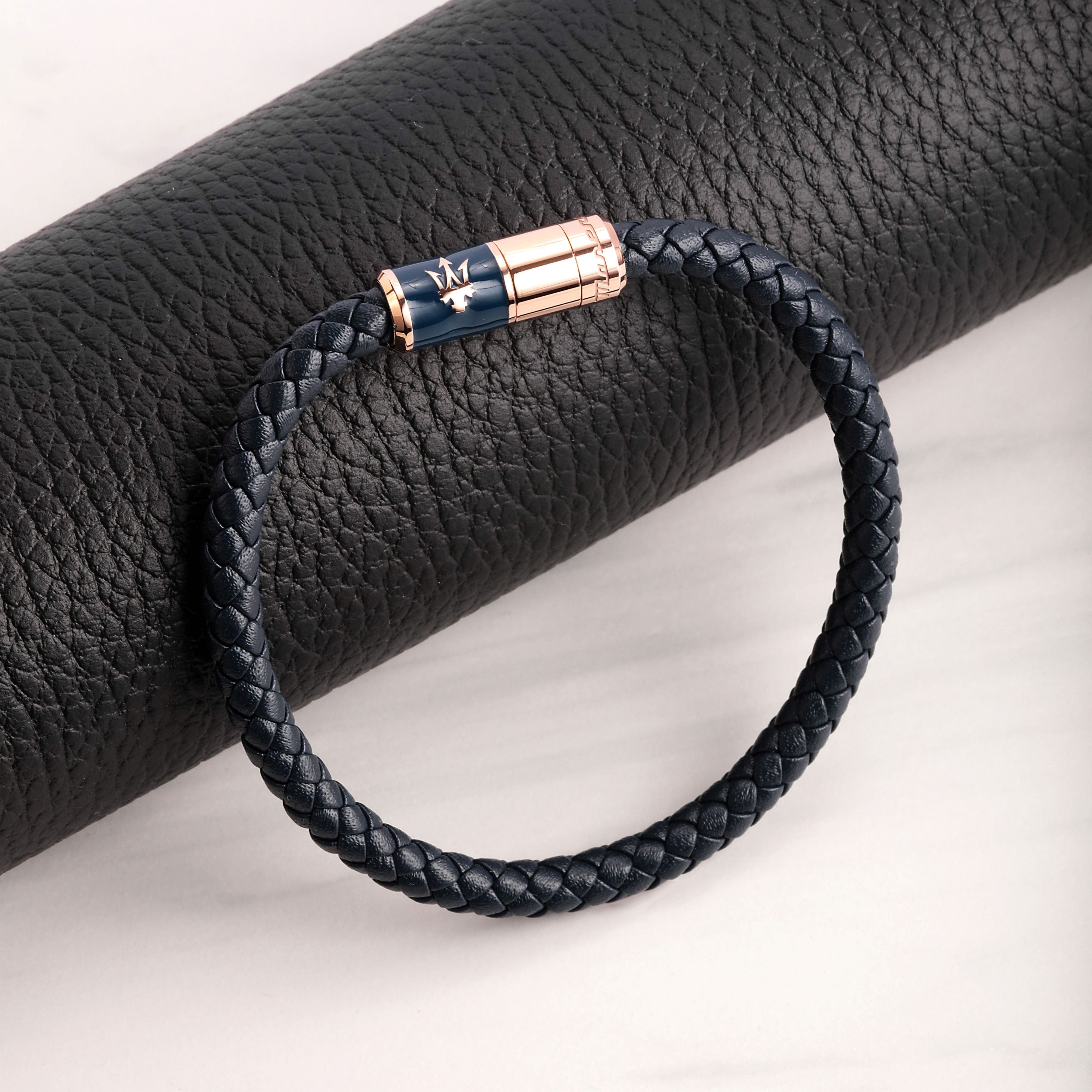 Maserati Jewels Recycled Leather And Stainless Steel Bracelet JM222AVE09 For Men - Prestige Stones