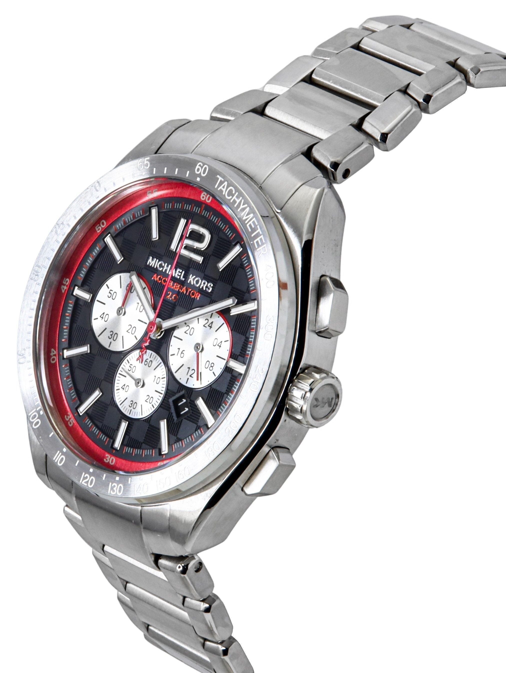 Michael Kors Oversized Accelerator 2.0 Chronograph Stainless Steel Black Dial Quartz MK9176 Men's Watch - Prestige Stones