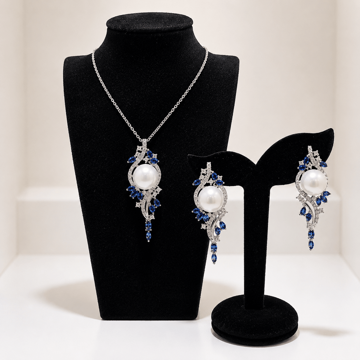 Midnight Pearl Sapphire Elegance Set - Prestige Stones