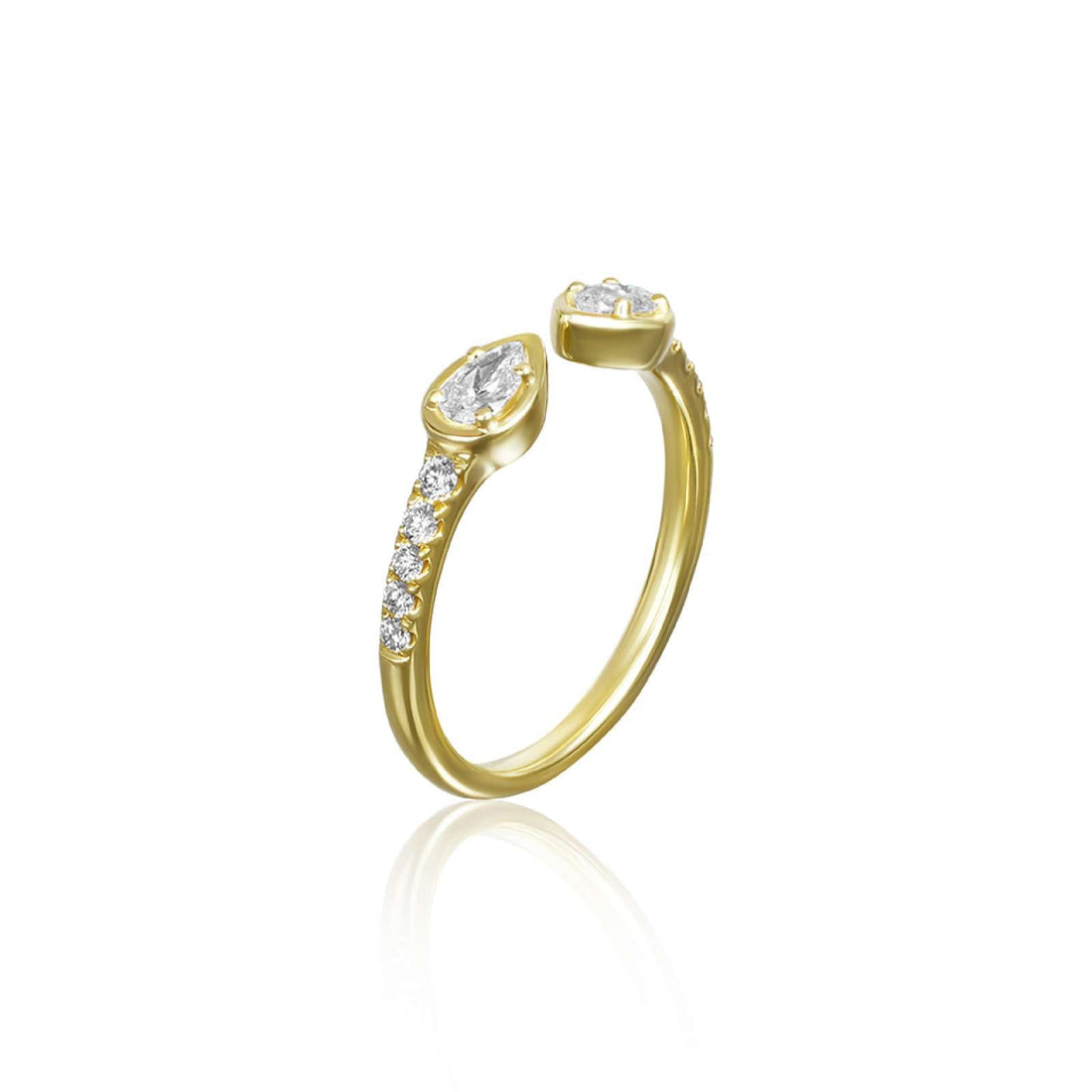 Modern Classic diamond statement ring with 0.41ct brilliant diamonds in claw setting, sleek sculpted band, 2.5g gold
