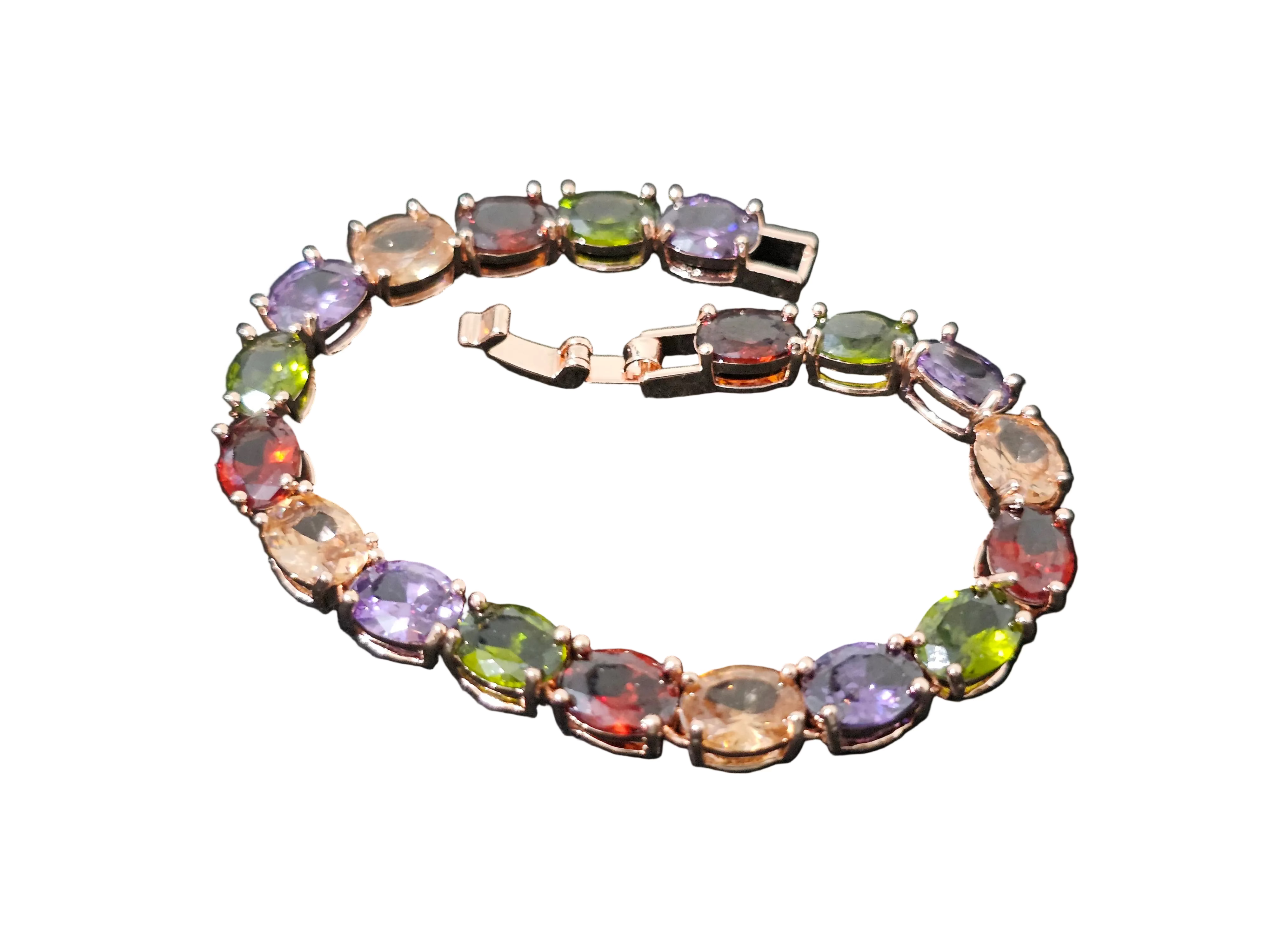 Multicolor gemstone tennis bracelet in 18K rose gold-plated metal – vibrant, elegant, and perfect for everyday or special occasions