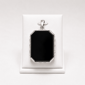 Natural Black Aqeeq 925 Sterling Silver Statement Pendant - Prestige Stones
