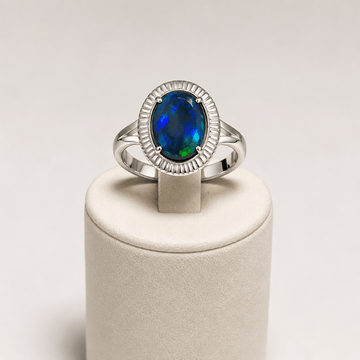 Natural Black Opal 925 Sterling Silver Oval Ring - Prestige Stones