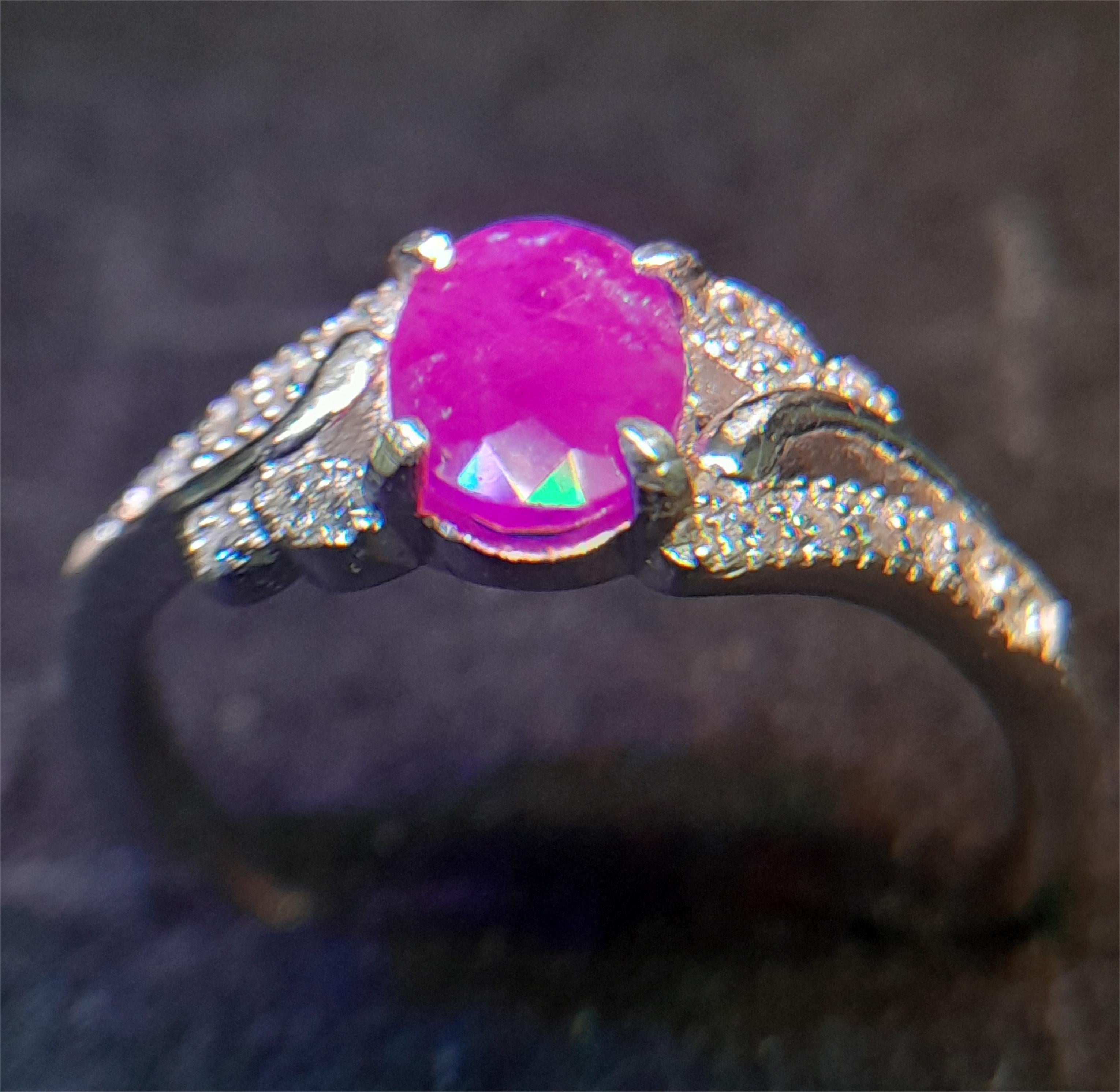 natural Burmese ruby ring over 1ct in sterling silver with oval faceted cut and adjustable band