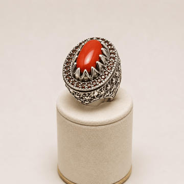 Natural Marjan Coral 925 Sterling Silver Ornate Statement Ring - Prestige Stones