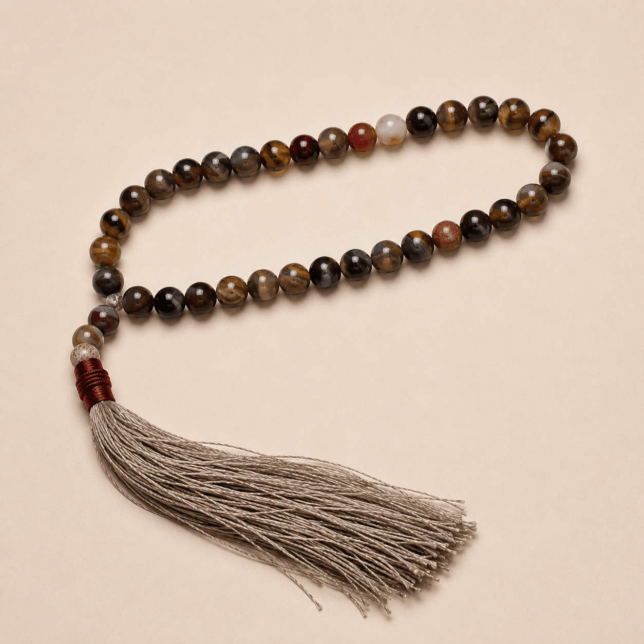 Natural Multicolour Aqeeq Agate Tasbih – Gemstone Prayer Beads - Prestige Stones