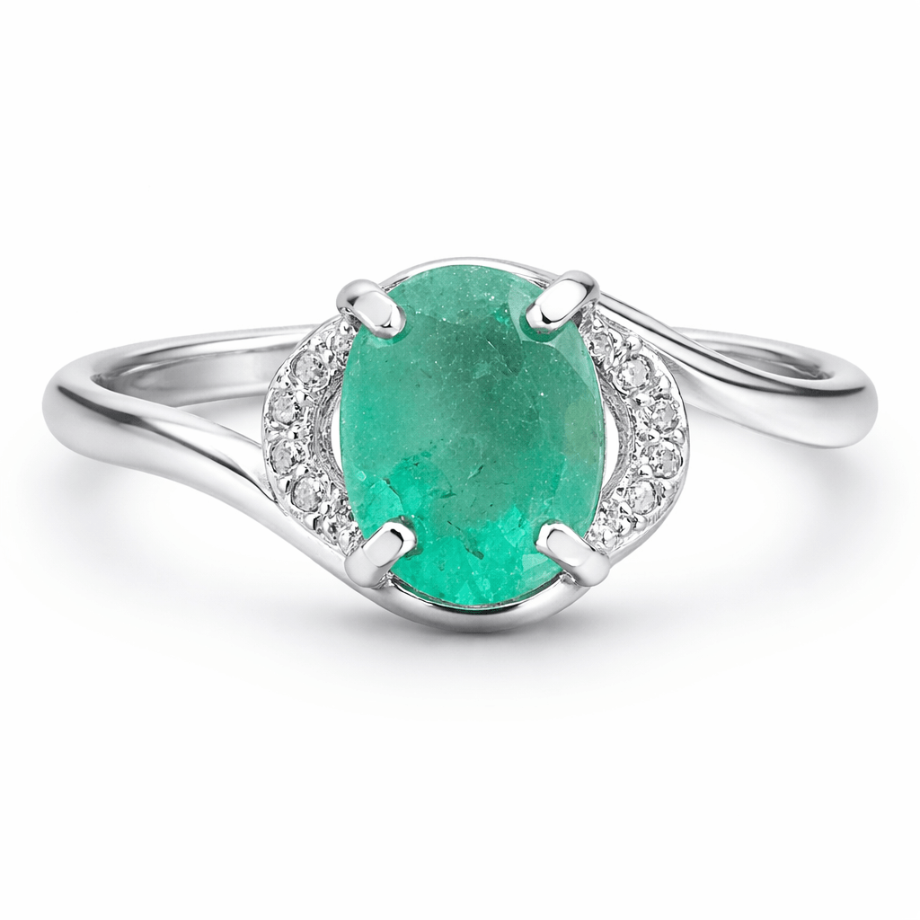 Natural Zambian Emerald Adjustable Silver Ring – 0.96 ct Oval, Oiled - Prestige Stones