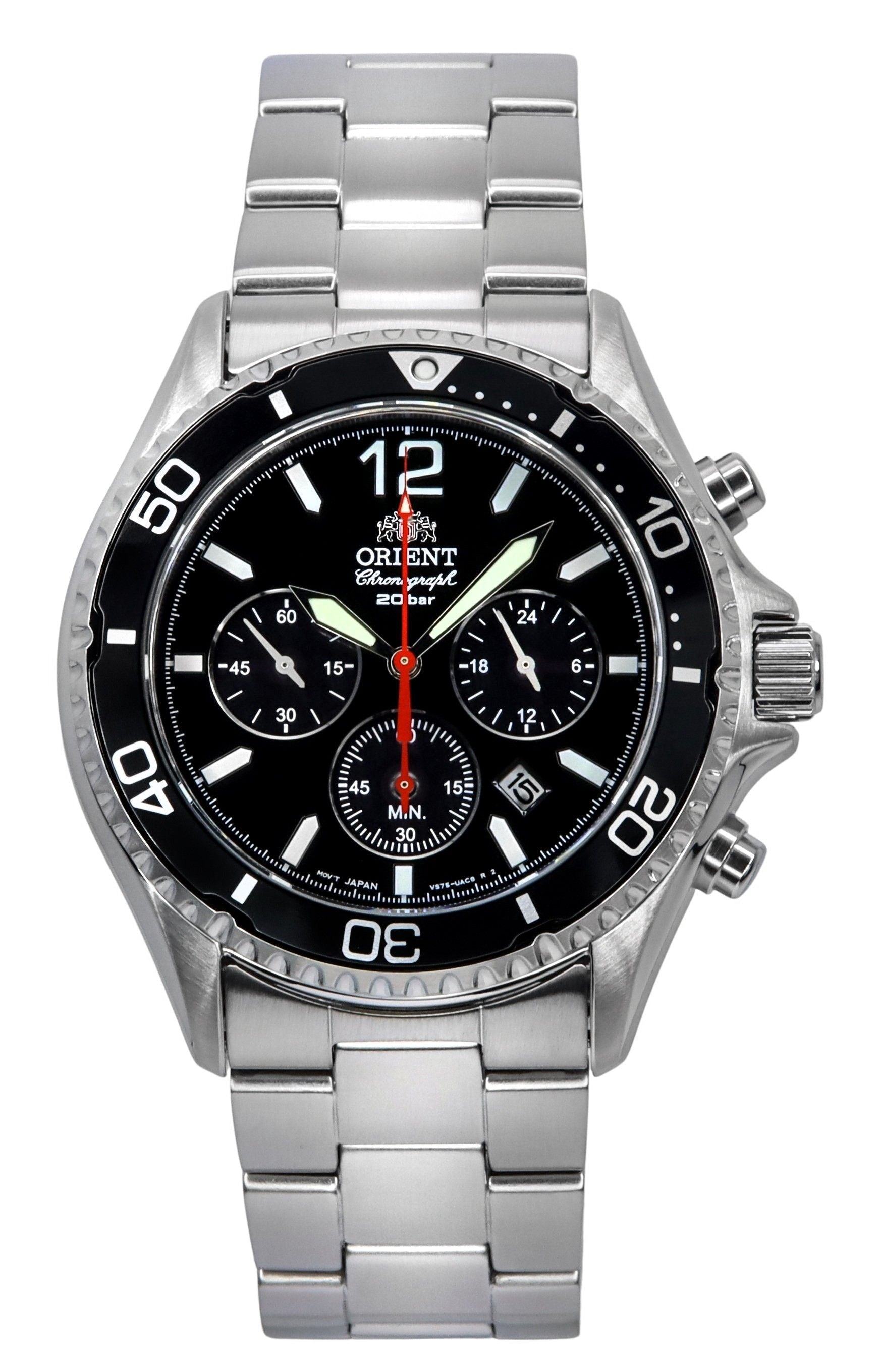 Orient Chronograph Stainless Steel Black Dial Solar Diver's RA - TX0202B10B 200M Men's Watch - Prestige Stones