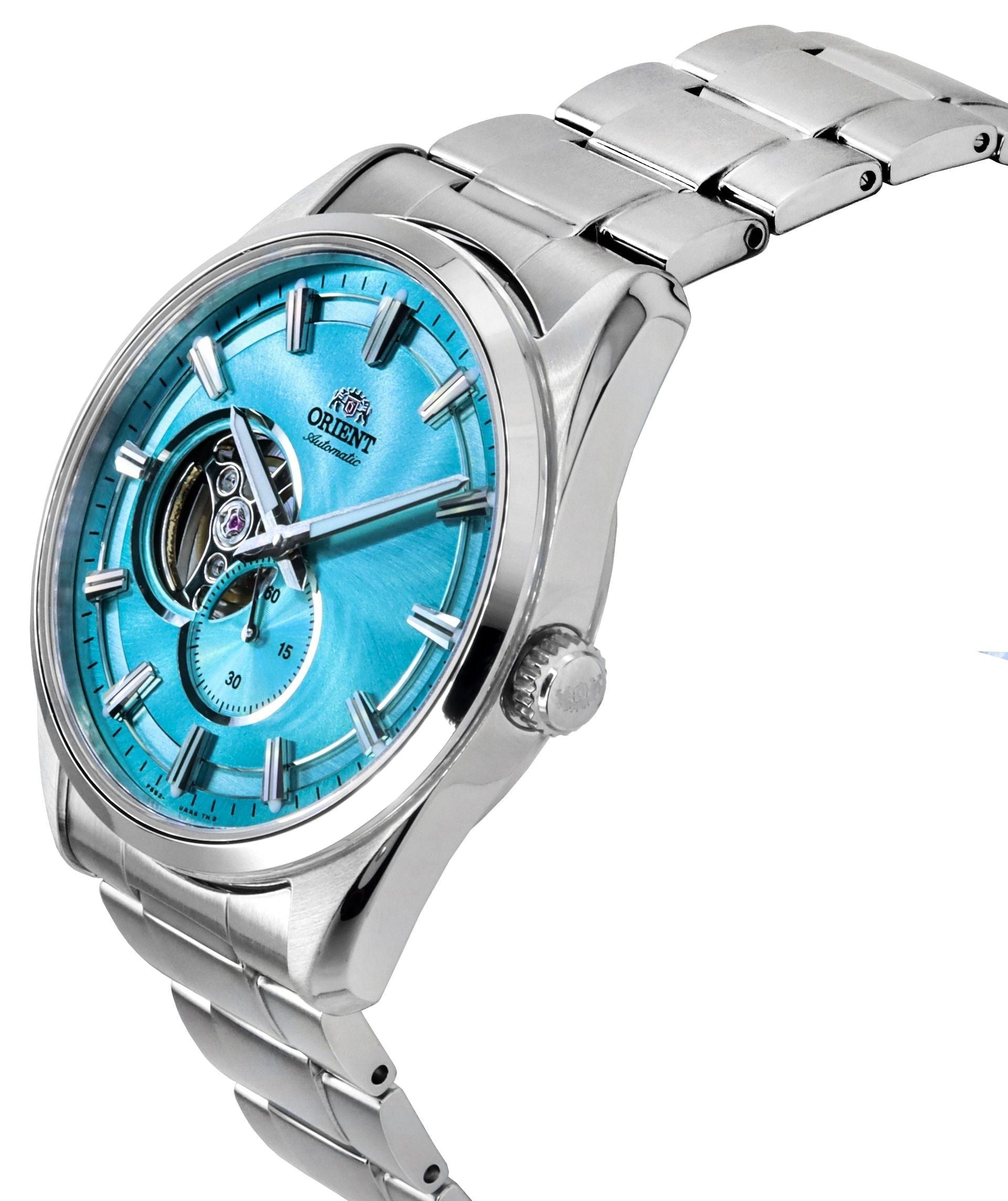 Orient Classic Contemporary Stainless Steel Light Blue Open Heart Dial Automatic RA - AR0009L Men's Watch - Prestige Stones