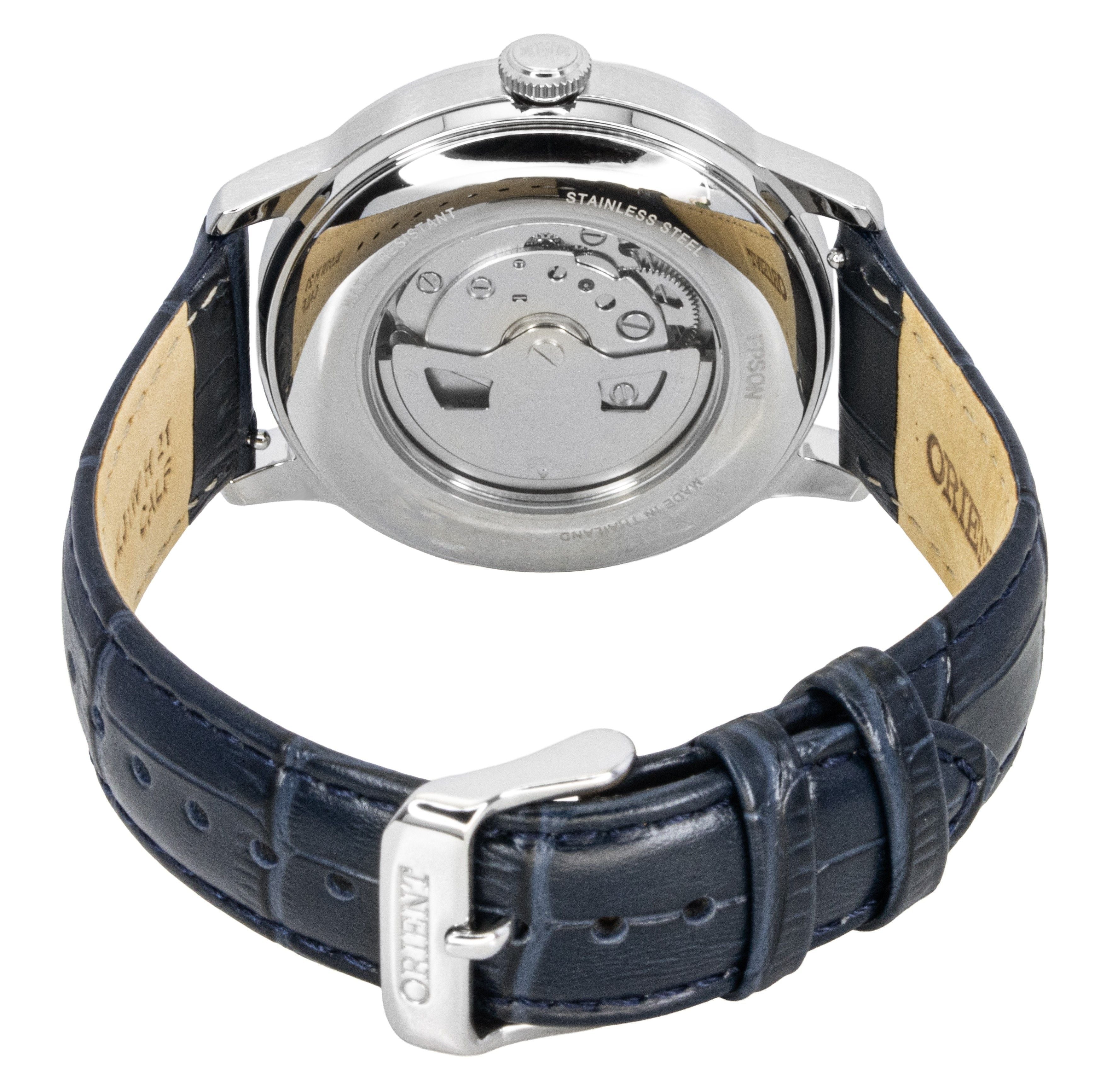 Orient Classic Sun and Moon Leather Strap Navy Blue Dial Automatic RA - AK0806L Men's Watch - Prestige Stones