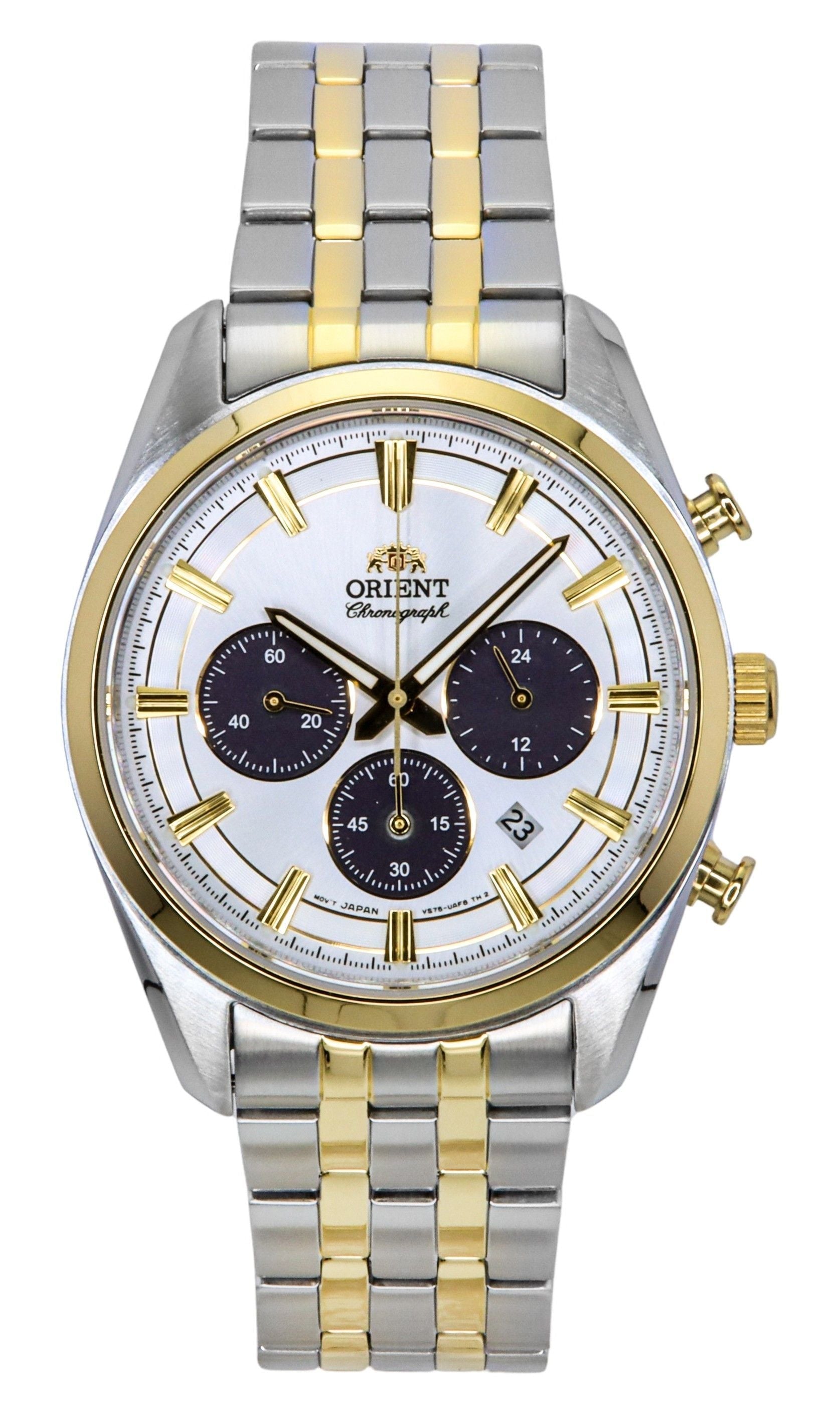 Orient Contemporary Chronograph Two Tone Stainless Steel White Dial Quartz RA - TX0302S Men's Watch - Prestige Stones
