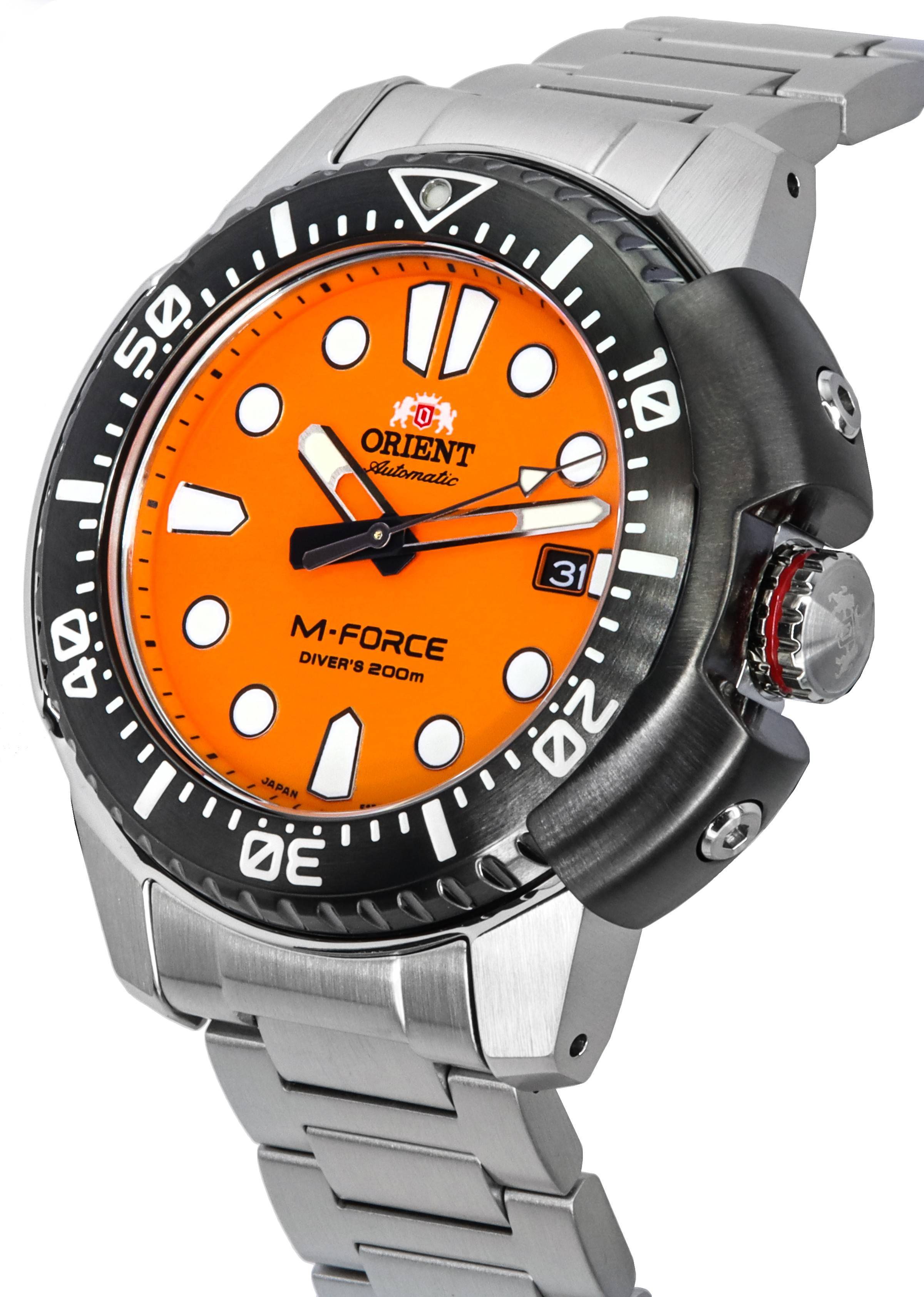 Orient M - Force AC0L Sports Stainless Steel Orange Dial Automatic Diver's RA - AC0L08Y00B 200M Men's Watch - Prestige Stones