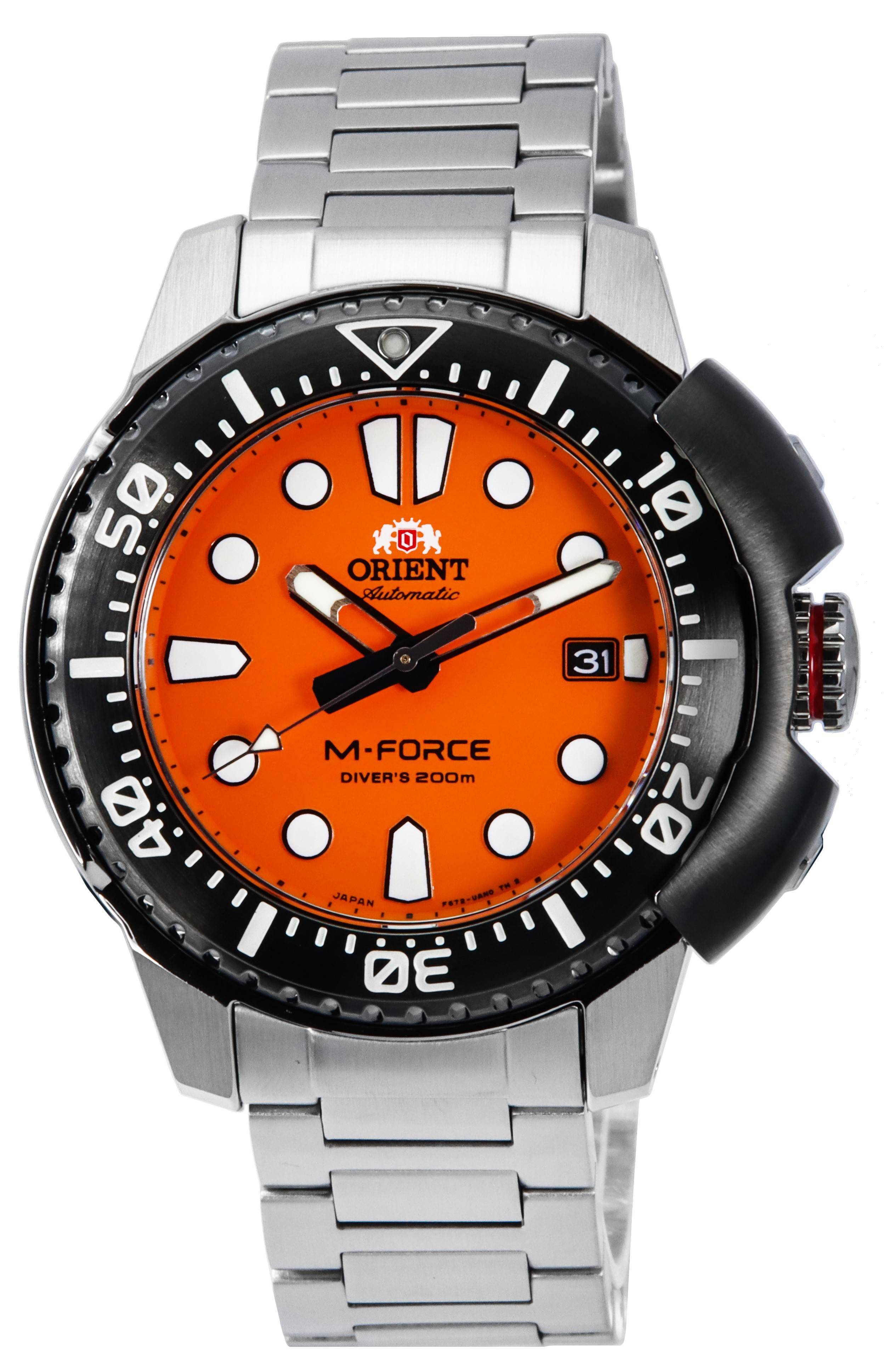 Orient M - Force AC0L Sports Stainless Steel Orange Dial Automatic Diver's RA - AC0L08Y00B 200M Men's Watch - Prestige Stones