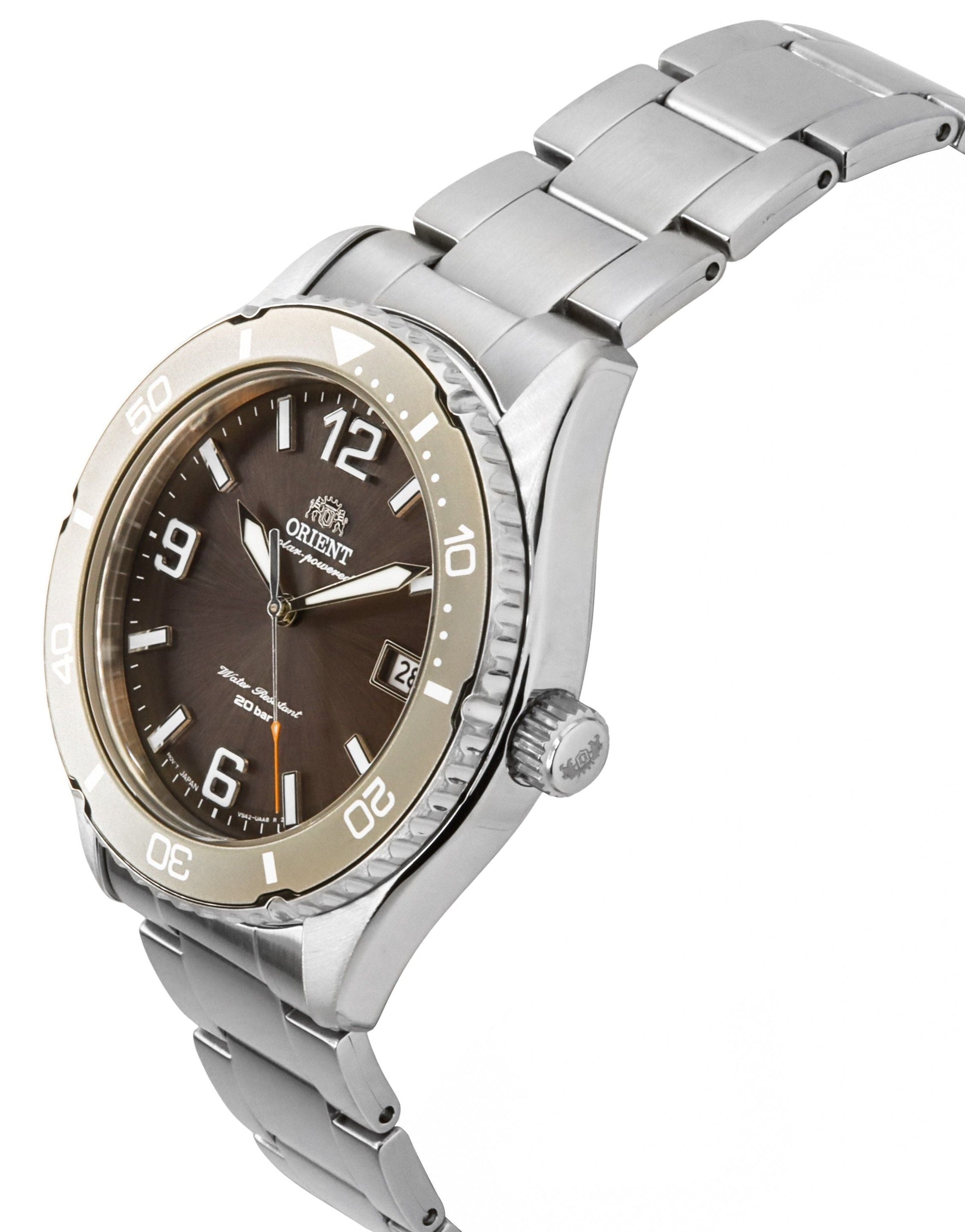 Orient Mako III Stainless Steel Brown Dial Solar Diver's RA - WJ0004Y 200M Men's Watch - Prestige Stones