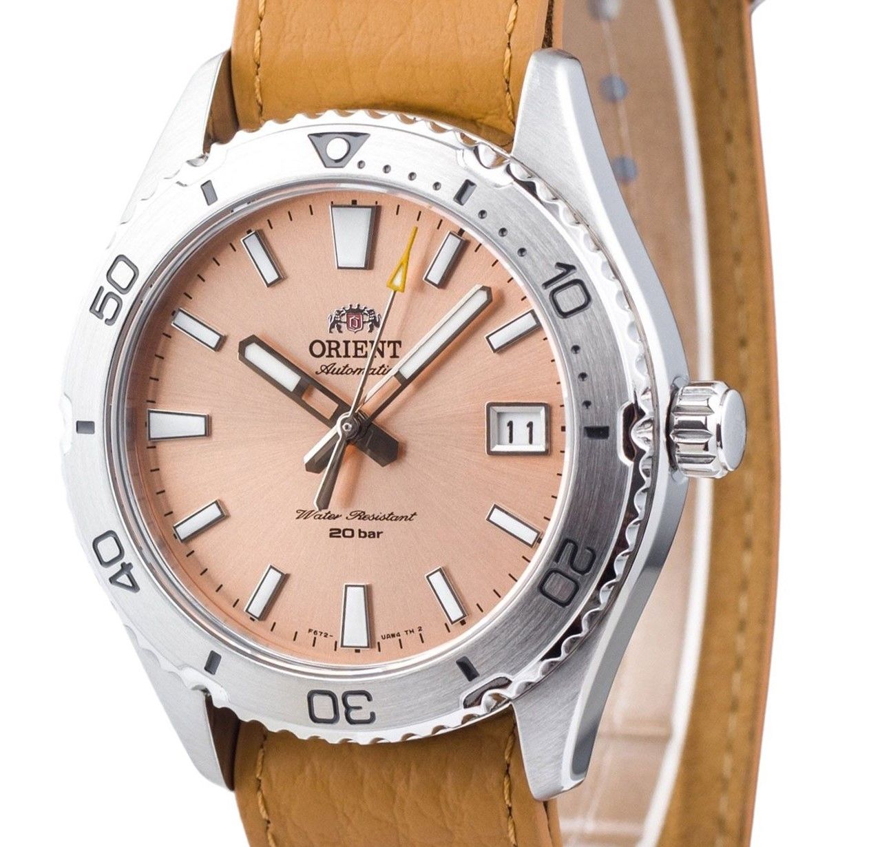Orient Sports Leather Strap Apricot Dial Automatic Diver's RA - AC0Q05P10B RA - AC0Q05P30B 200M Men's Watch - Prestige Stones
