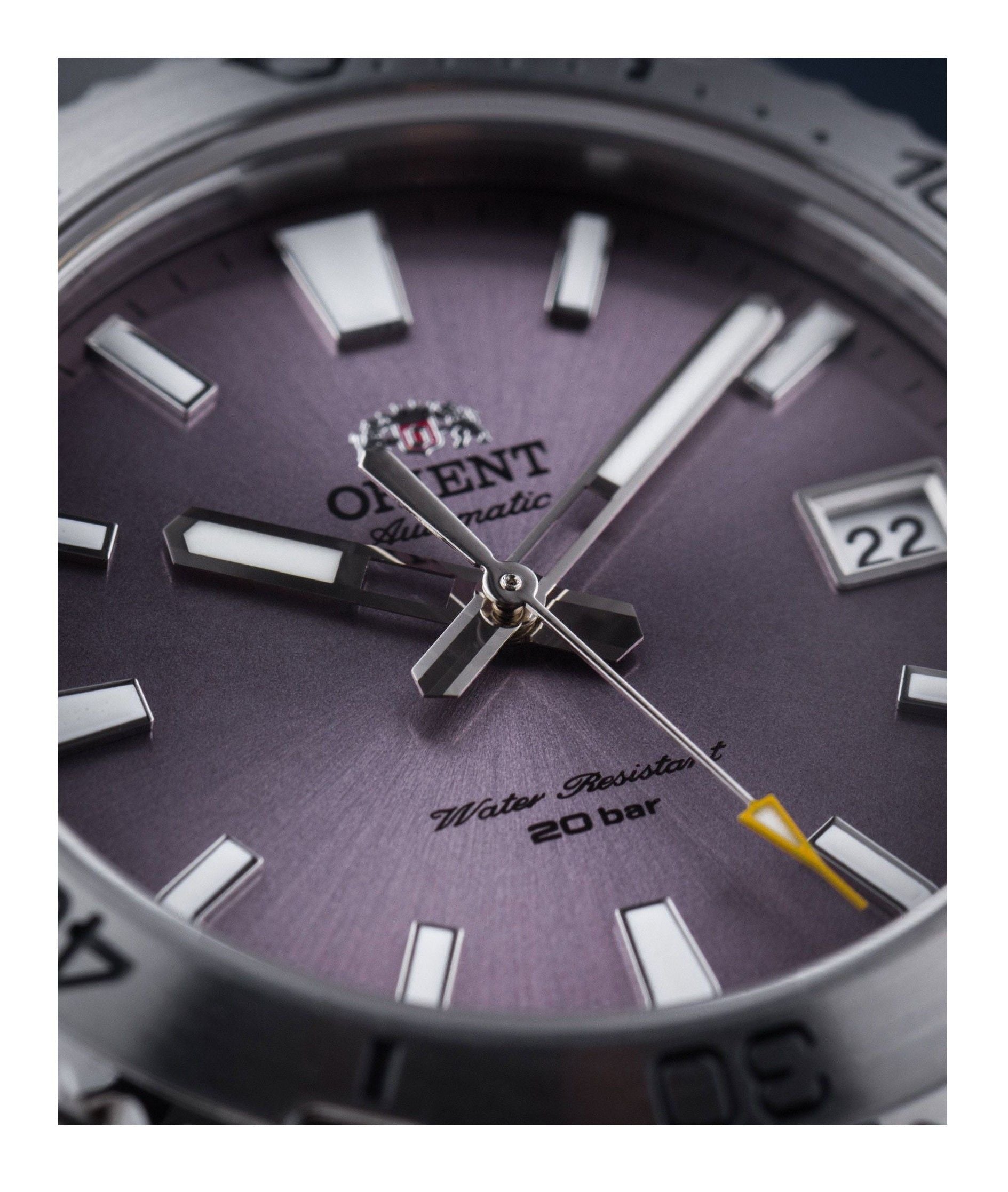 Orient Sports Leather Strap Lilac Dial Automatic Diver's RA - AC0Q07V10B RA - AC0Q07V30B 200M Men's Watch - Prestige Stones