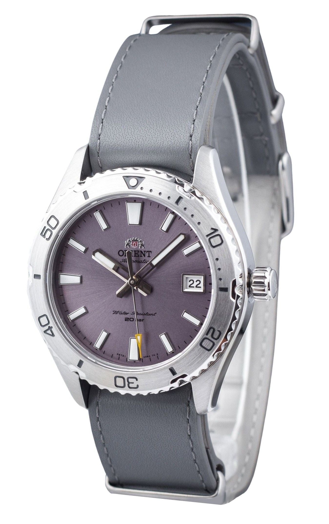 Orient Sports Leather Strap Lilac Dial Automatic Diver's RA - AC0Q07V10B RA - AC0Q07V30B 200M Men's Watch - Prestige Stones