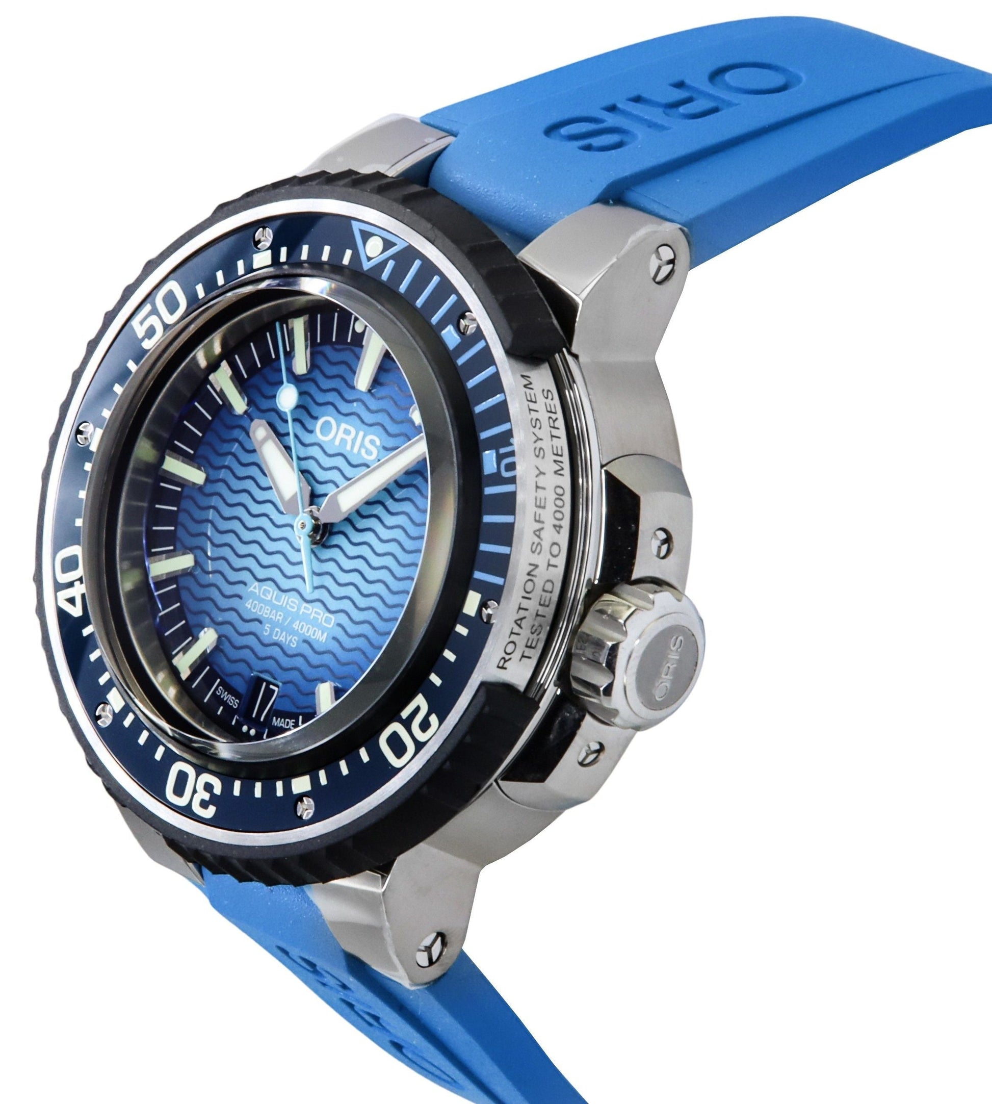 Oris Aquis Pro Rubber Strap Blue Dial Automatic Diver's 01 - 400 - 7777 - 7155 - Set 4000M Men's Watch - Prestige Stones