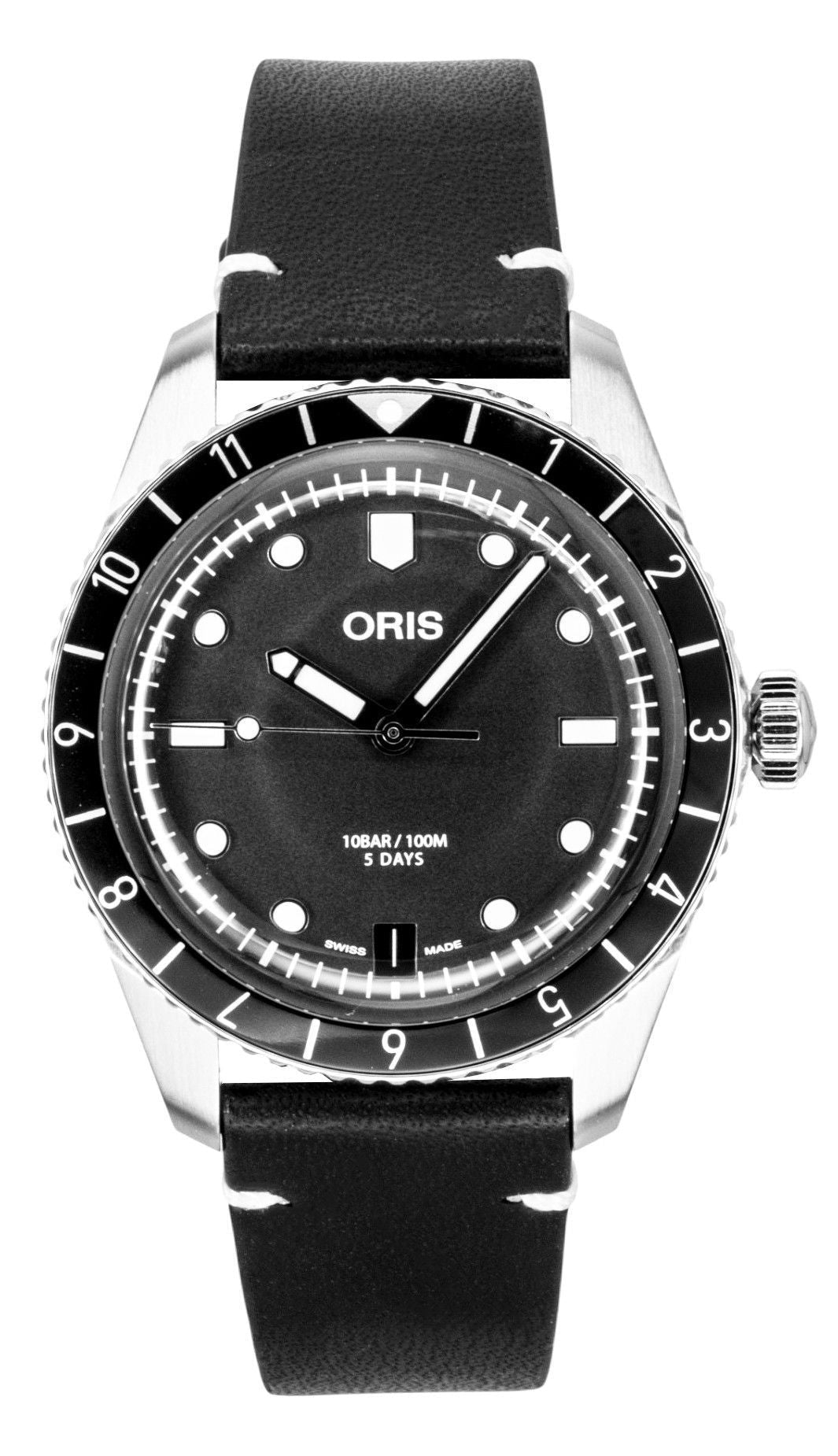 Oris Divers Sixty Five 12H Leather Strap Black Dial Automatic 01 400 7772 4054 - 07 5 20 82 100M Men's Watch - Prestige Stones