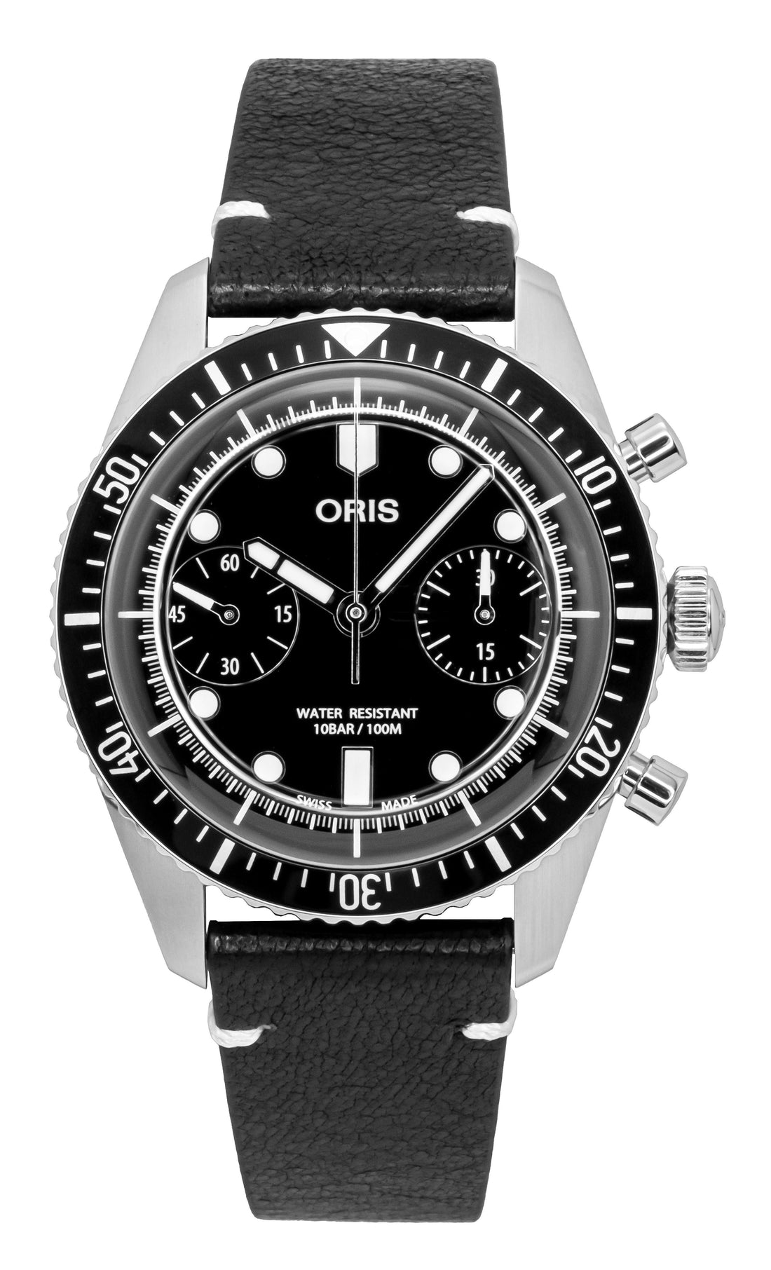 Oris Divers Sixty - Five Chronograph Leather Strap Black Dial Automatic 01 - 771 - 7791 - 4054 - 07 - 6 - 20 - 01 100M Men's Watch - Prestige Stones