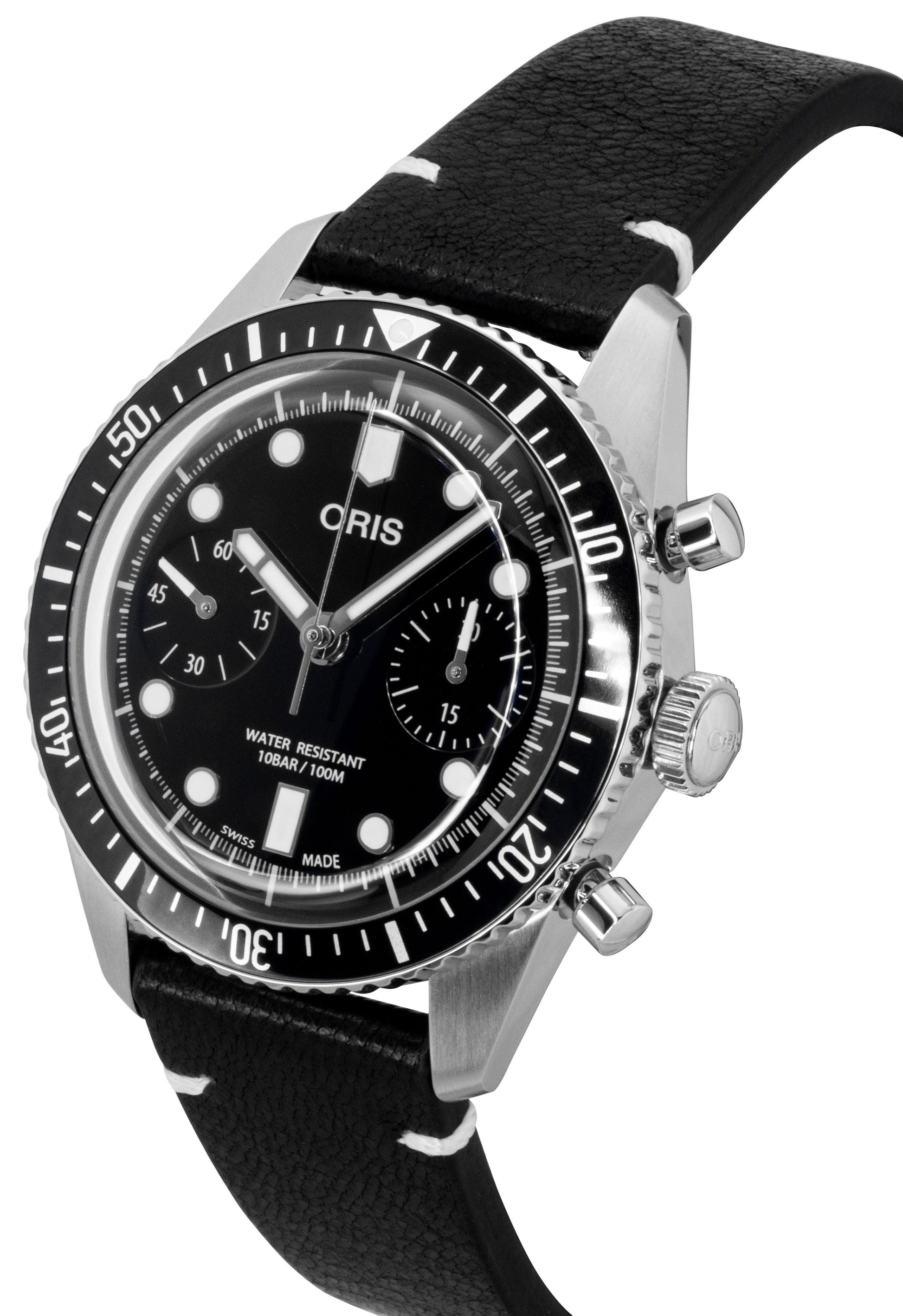 Oris Divers Sixty - Five Chronograph Leather Strap Black Dial Automatic 01 - 771 - 7791 - 4054 - 07 - 6 - 20 - 01 100M Men's Watch - Prestige Stones