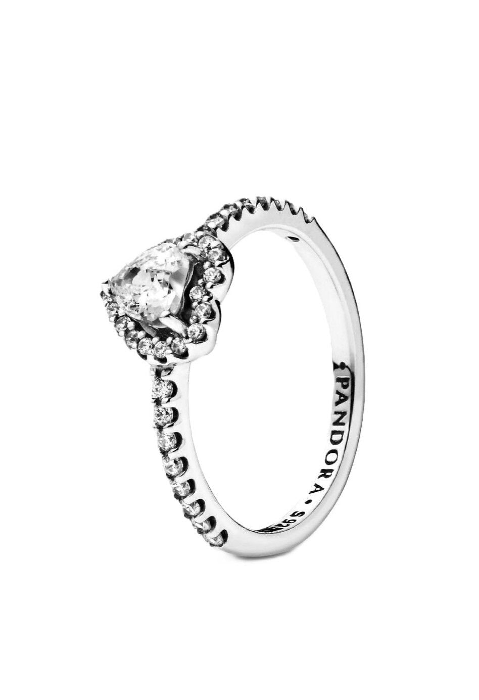 Pandora Elevated Heart Ring With Clear Cubic Zirconia P - 198421C01 - 54 For Women - Prestige Stones