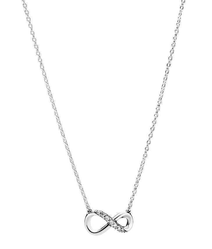 Pandora Moments Infinity Sterling Silver Collier Necklace With Clear Cubic Zirconia 398821C01 - 50 For Women - Prestige Stones